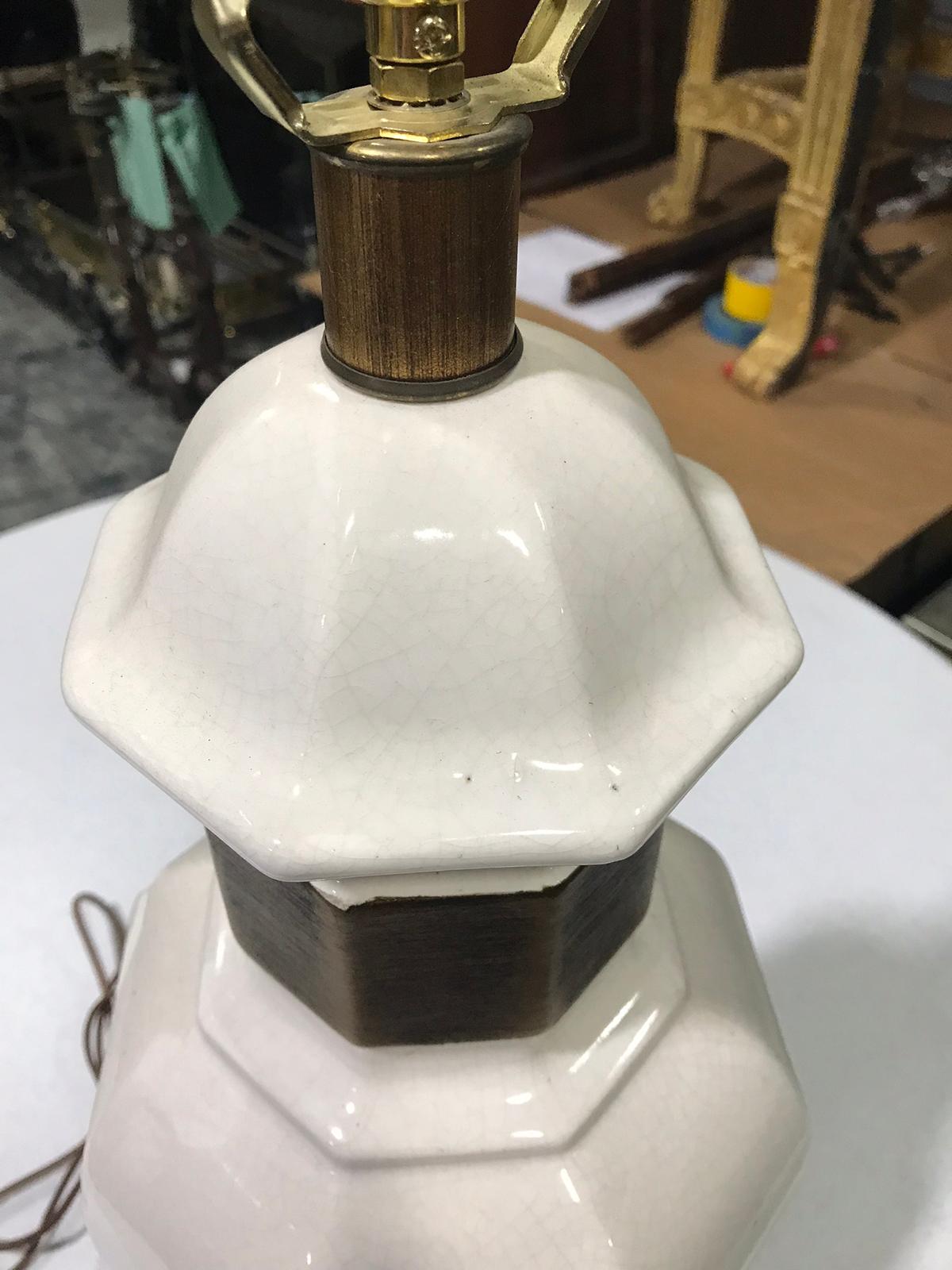 Mid-20th Century White Ceramic Lamp with Custom Gilded Base 1