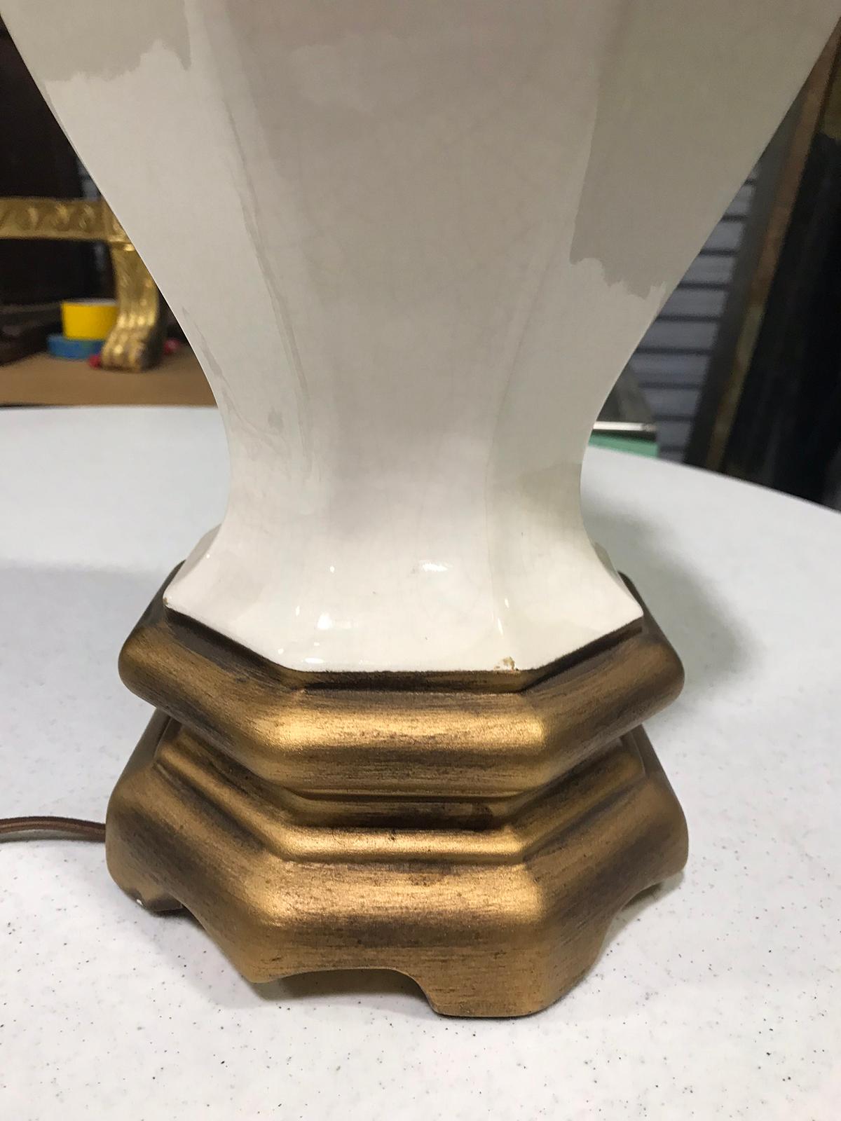 Mid-20th Century White Ceramic Lamp with Custom Gilded Base 2