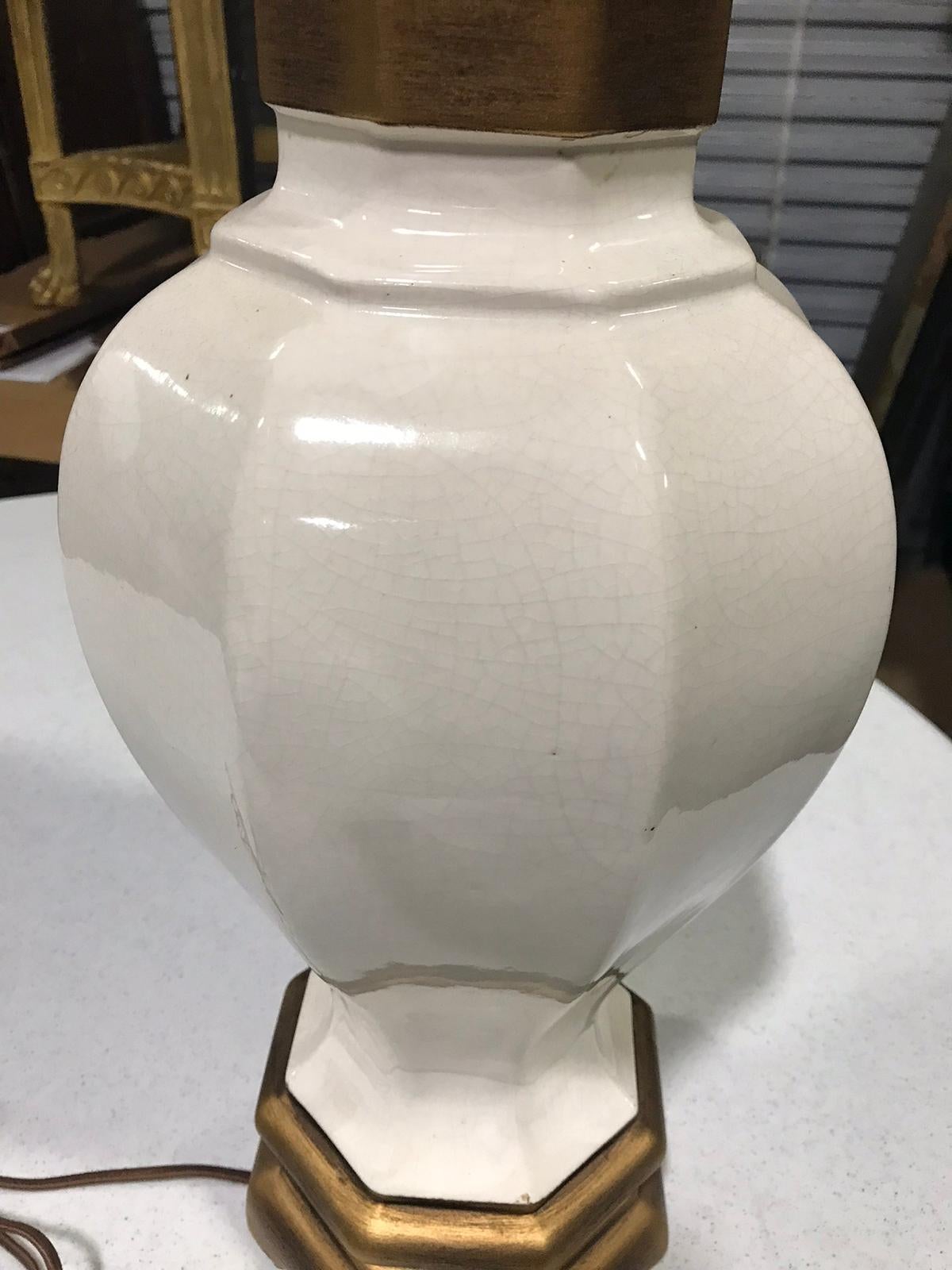 Mid-20th Century White Ceramic Lamp with Custom Gilded Base 3