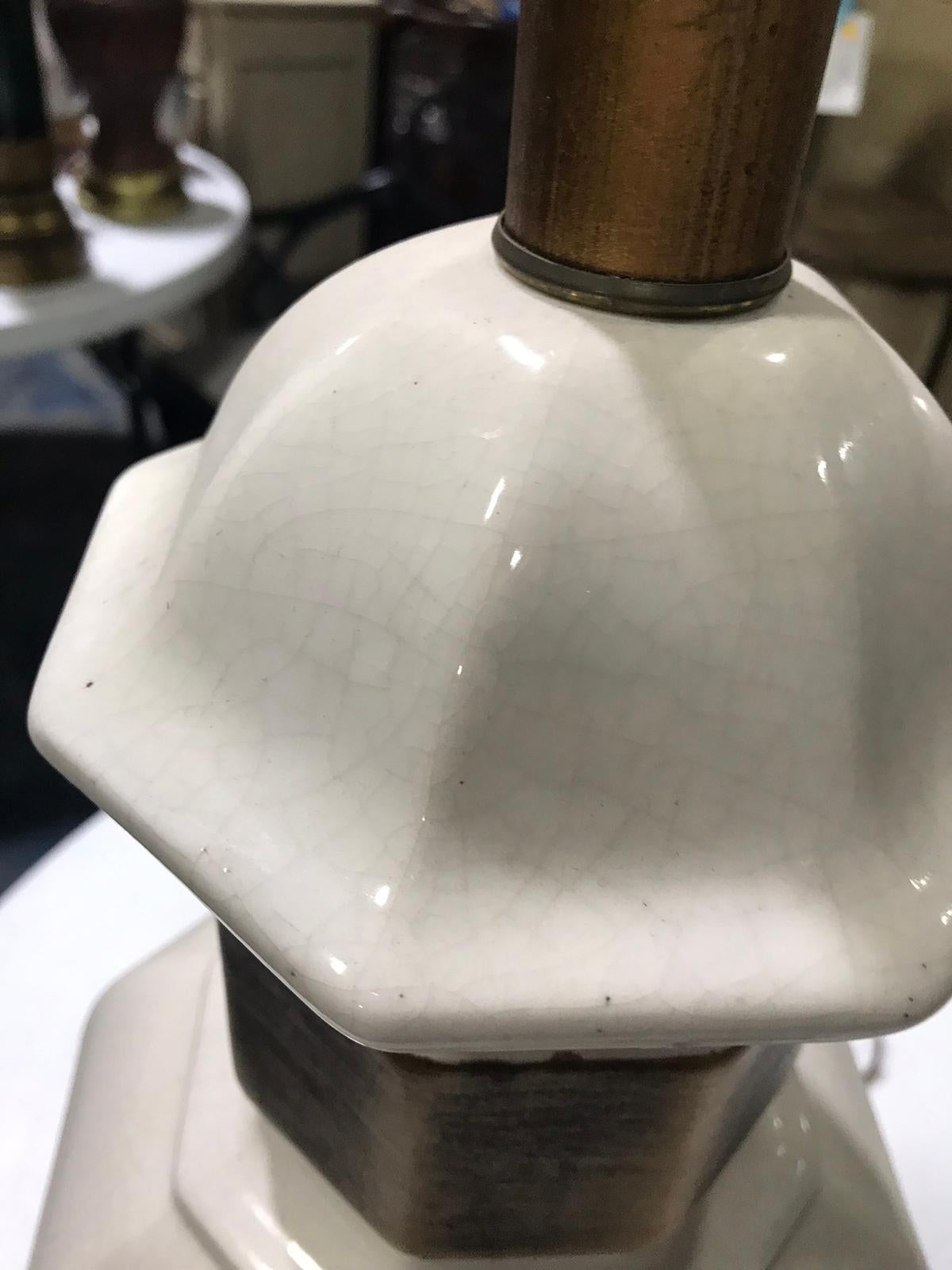 Mid-20th Century White Ceramic Lamp with Custom Gilded Base 5
