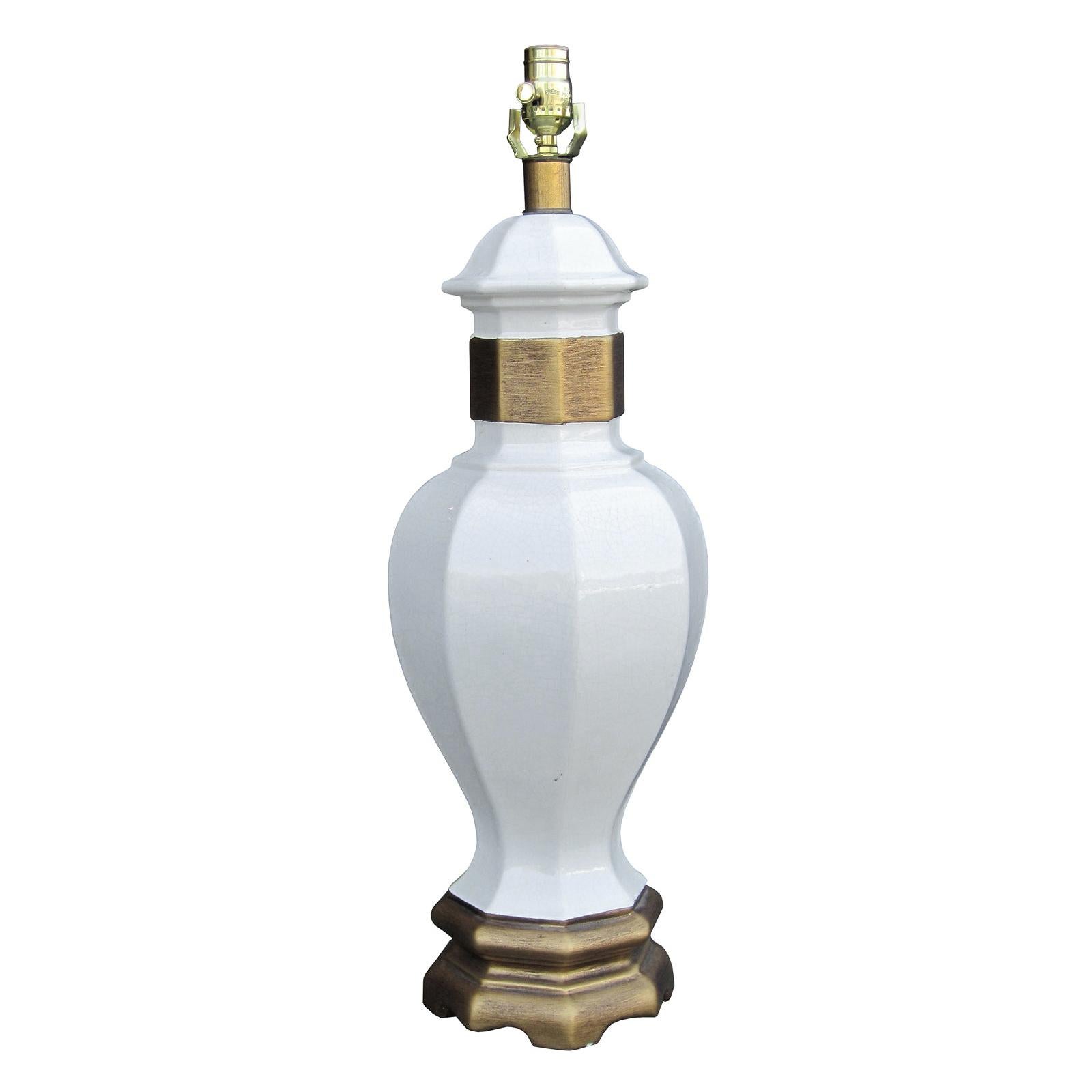 Mid-20th Century White Ceramic Lamp with Custom Gilded Base