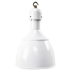 Mid-20th Century White Enamel Pendant Light with Brass Top