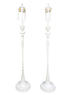Mid-20th Century White Giacometti Style Floor Lamps - A Pair