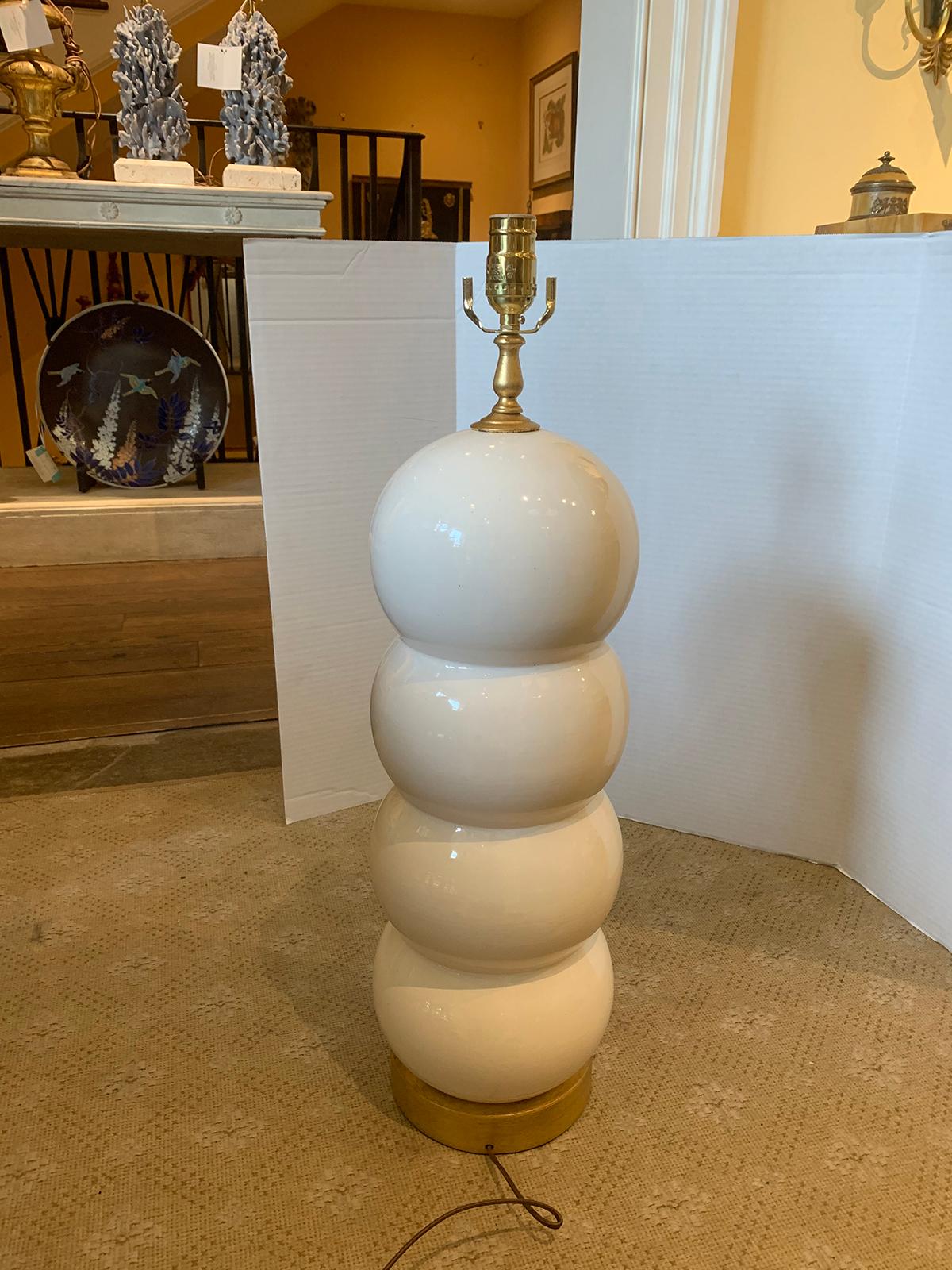 Mitte des 20. Jahrhunderts Weiß glasierte Blase Lampe auf Custom Giltwood Basis (Töpferwaren) im Angebot
