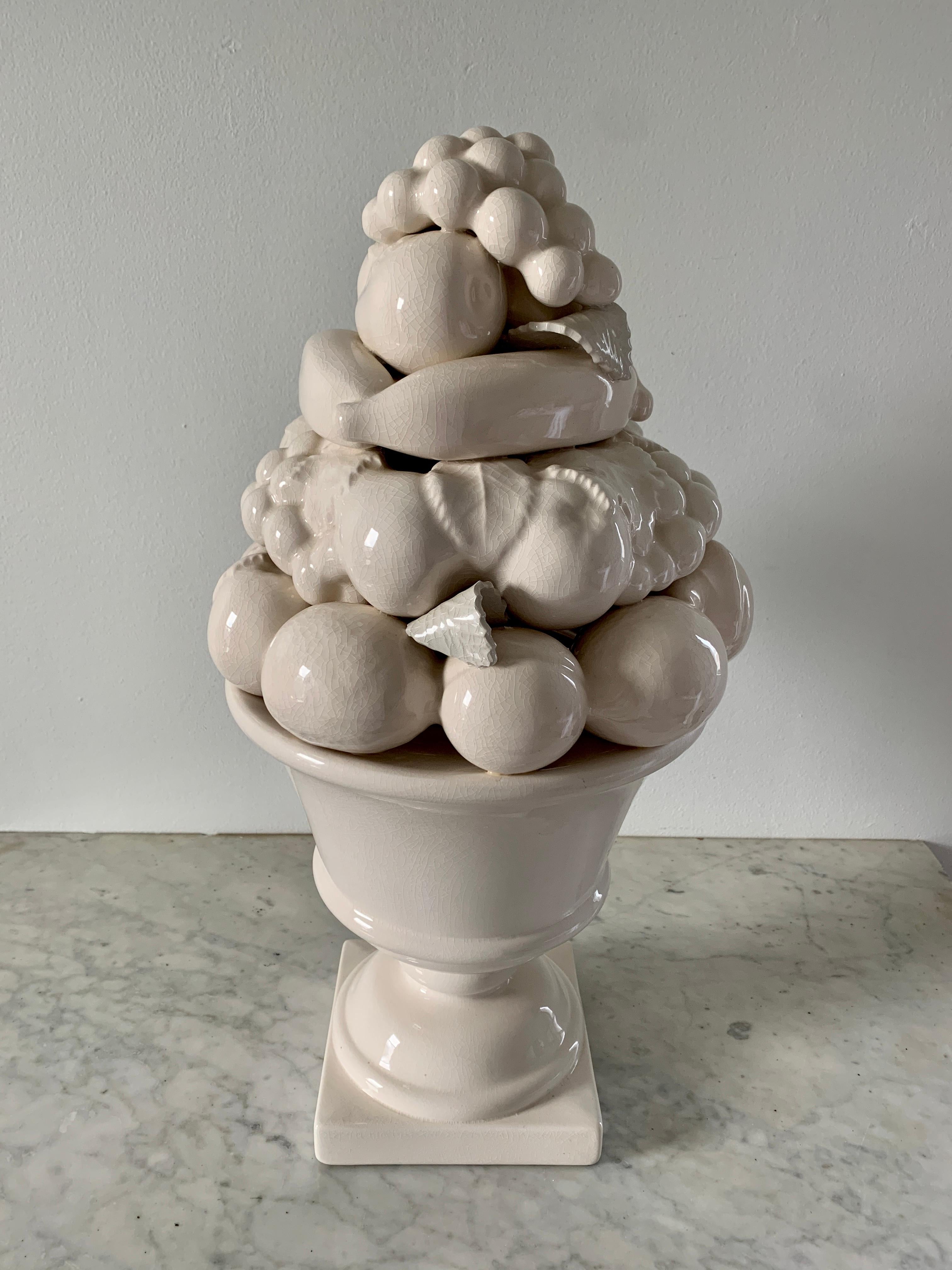 Mid-20th Century, White Glazed Ceramic Fruit Topiary For Sale 4