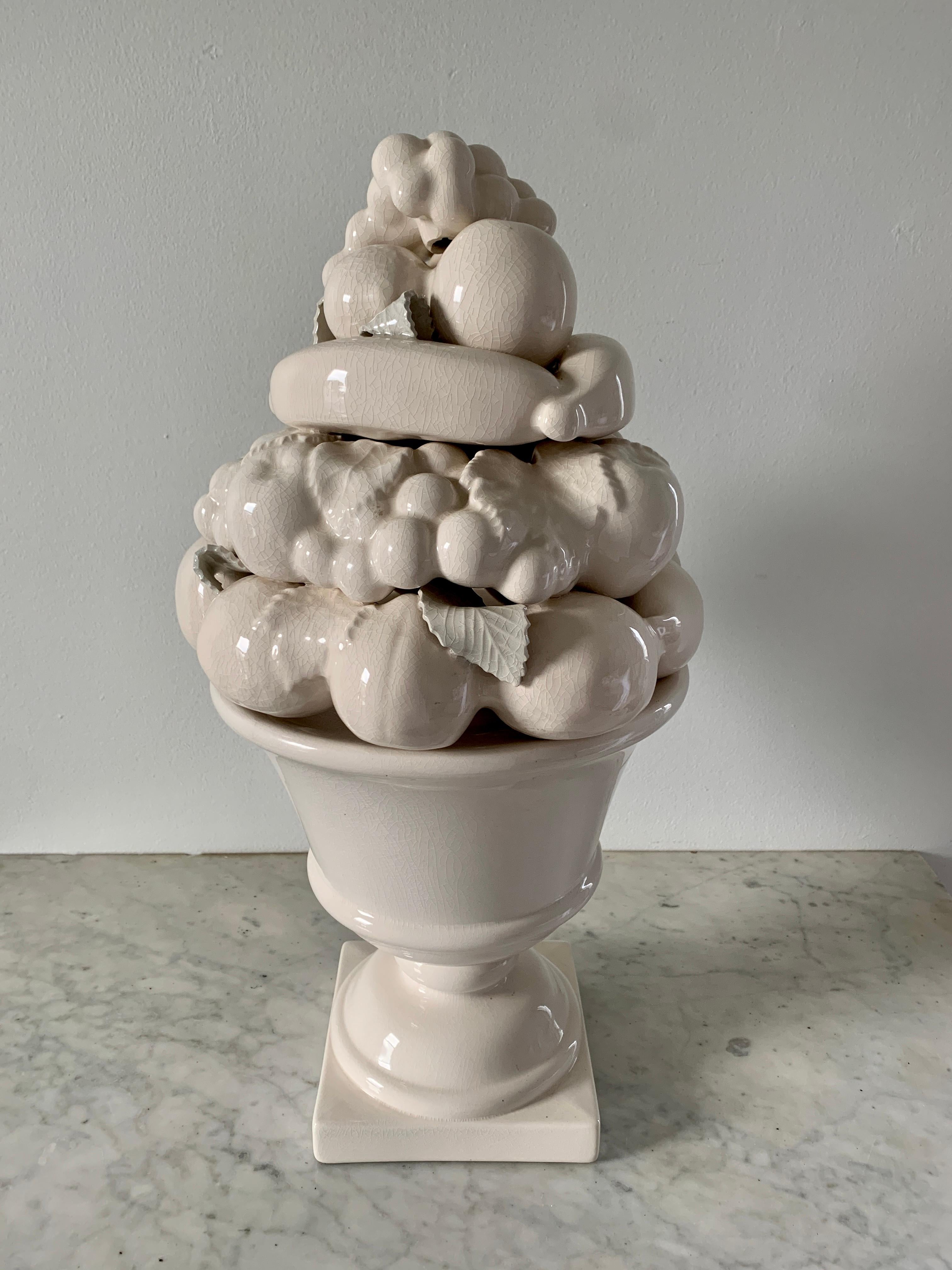Mid-20th Century, White Glazed Ceramic Fruit Topiary In Good Condition For Sale In Elkhart, IN