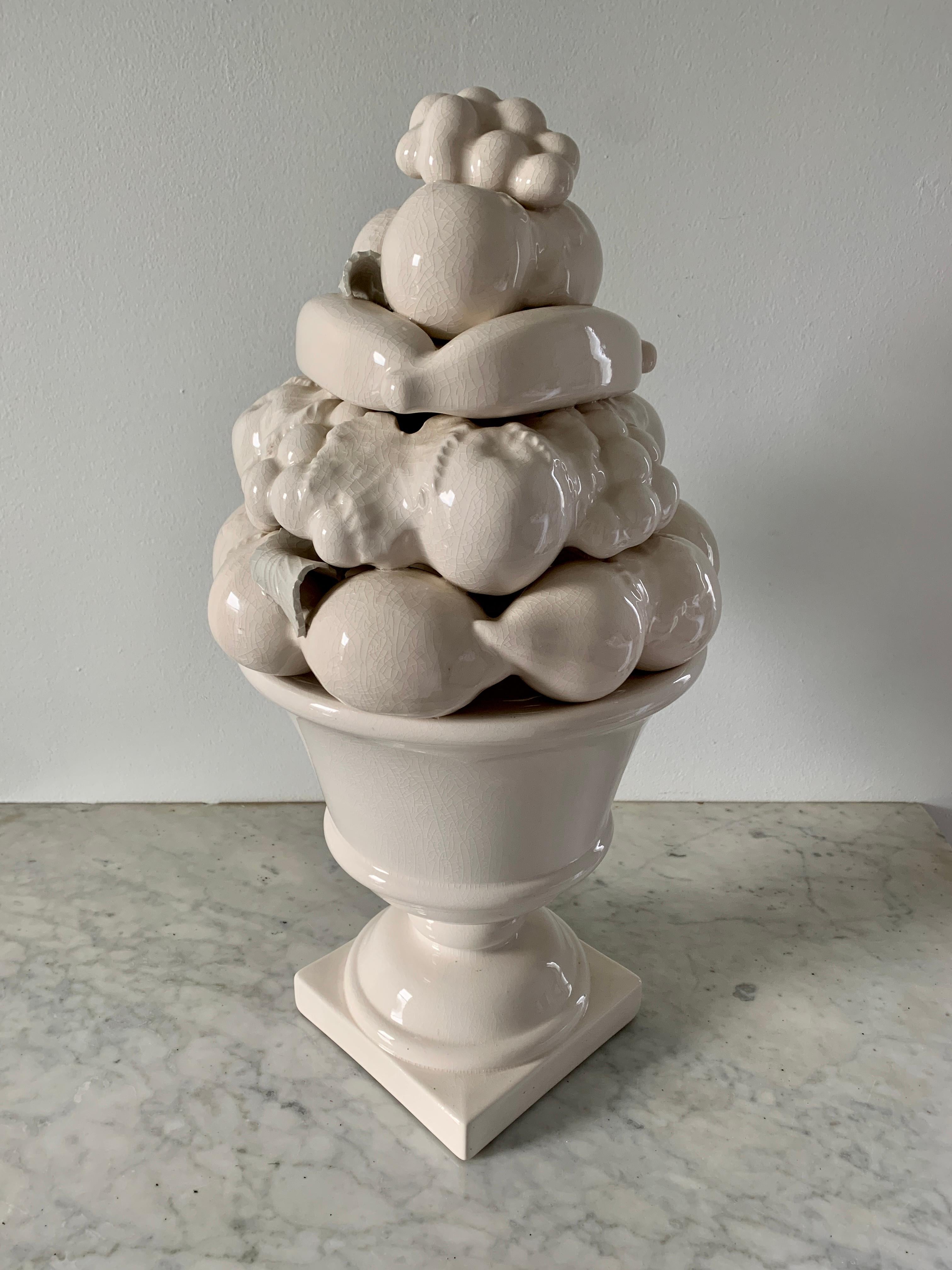 Mid-20th Century, White Glazed Ceramic Fruit Topiary For Sale 1