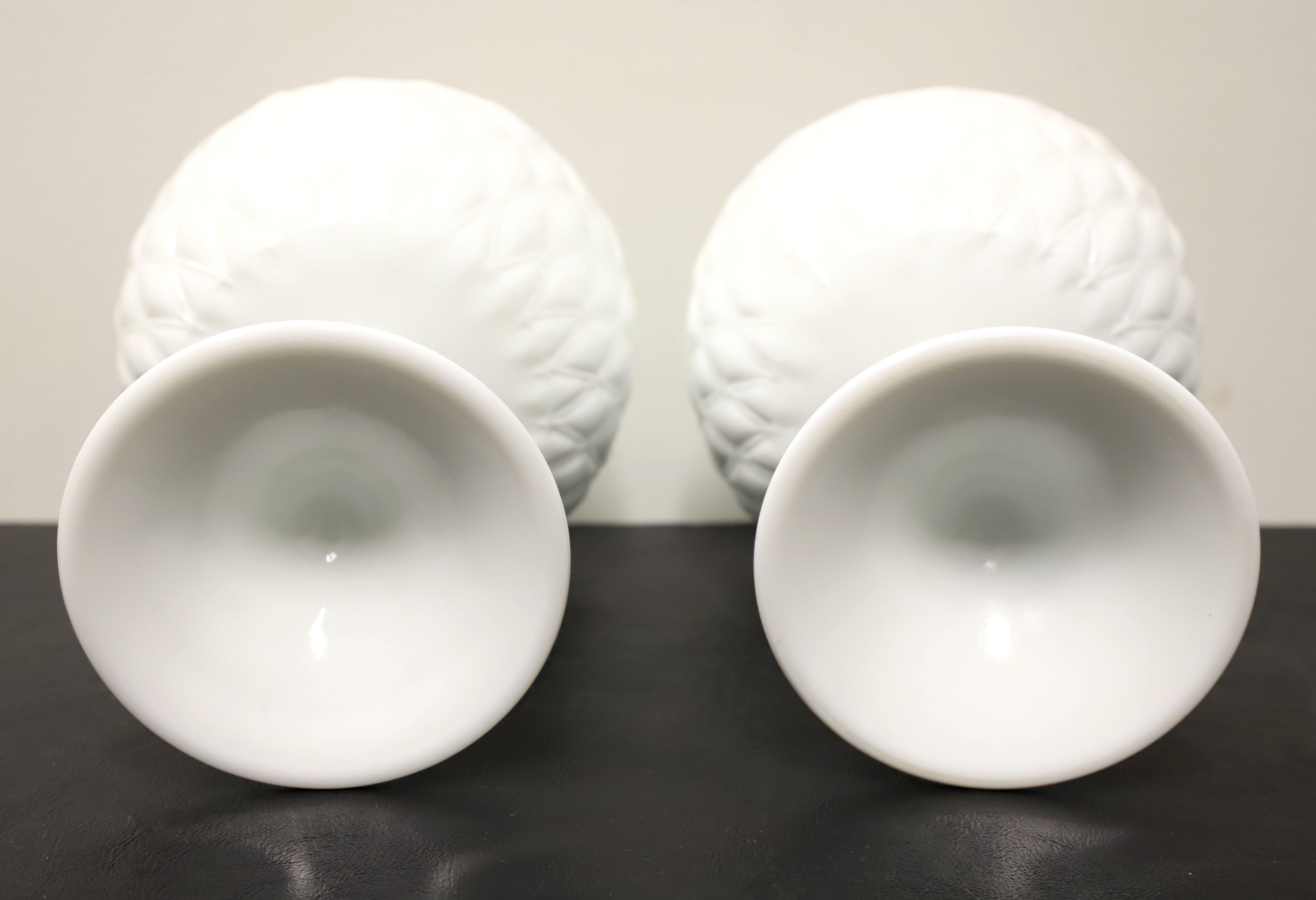 Mid 20th Century White Milk Glass Pedestal Vases - Pair In Good Condition For Sale In Charlotte, NC