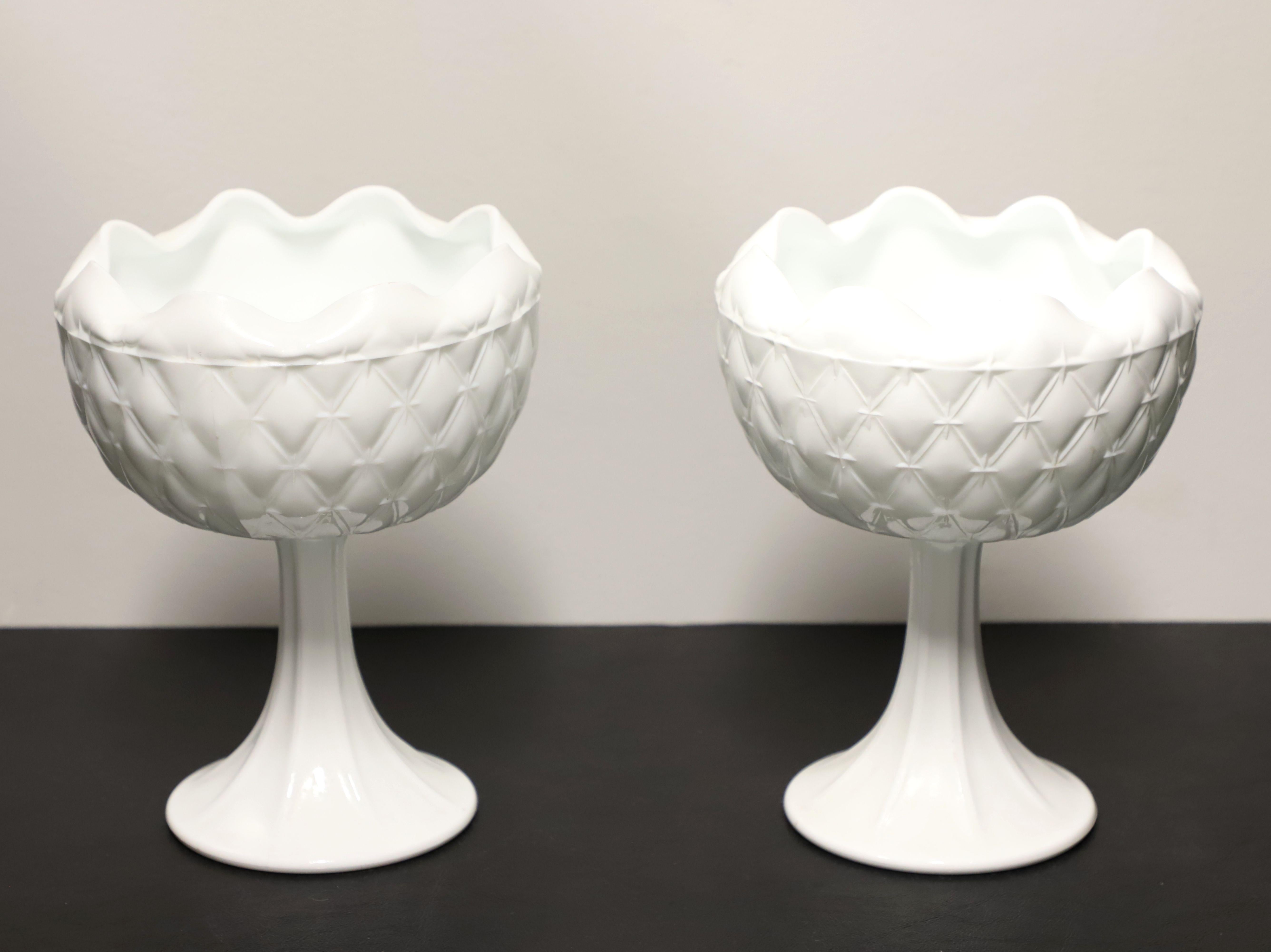 Mid 20th Century White Milk Glass Pedestal Vases - Pair For Sale 1