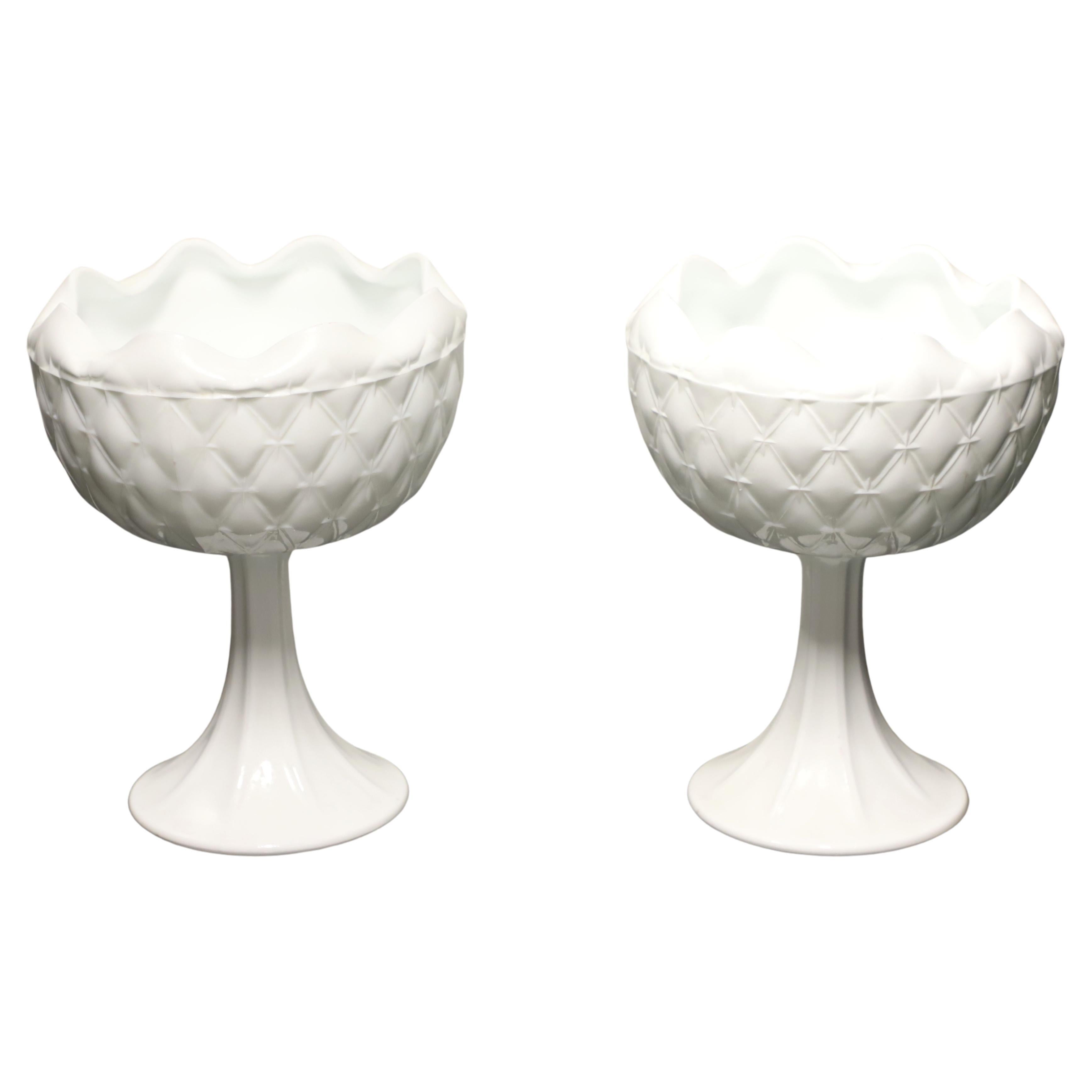 Mid 20th Century White Milk Glass Pedestal Vases - Pair