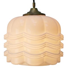 Mid-20th Century White Opaline Glass Pendant Light with Brass Top