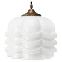 Mid-20th Century White Opaline Glass Pendant Light with Brass Top