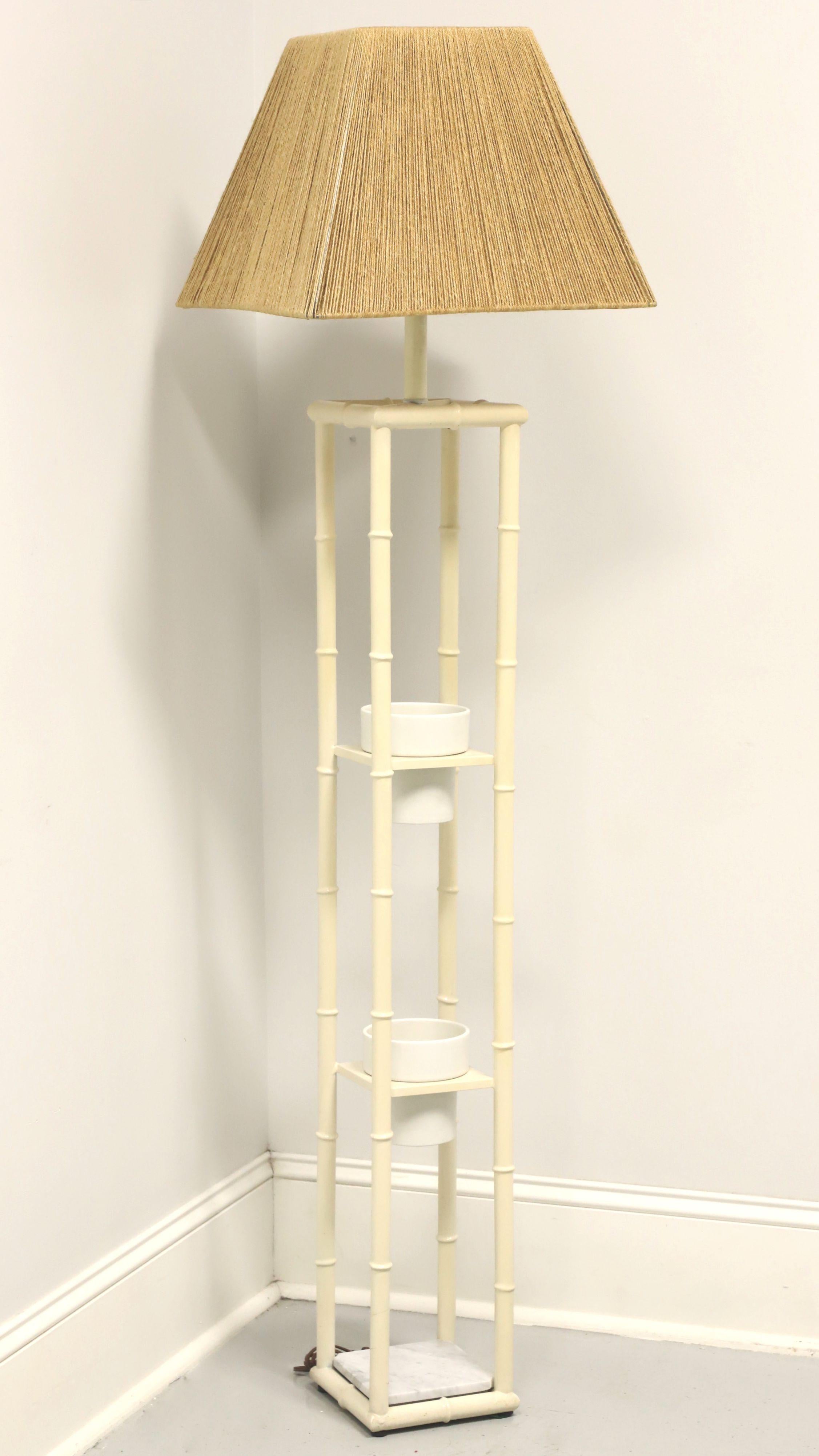 Mid 20th Century White Painted Metal Faux Bamboo Floor Lamp W/ Shade For Sale 6