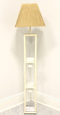 Mid 20th Century White Painted Metal Faux Bamboo Floor Lamp W/ Shade