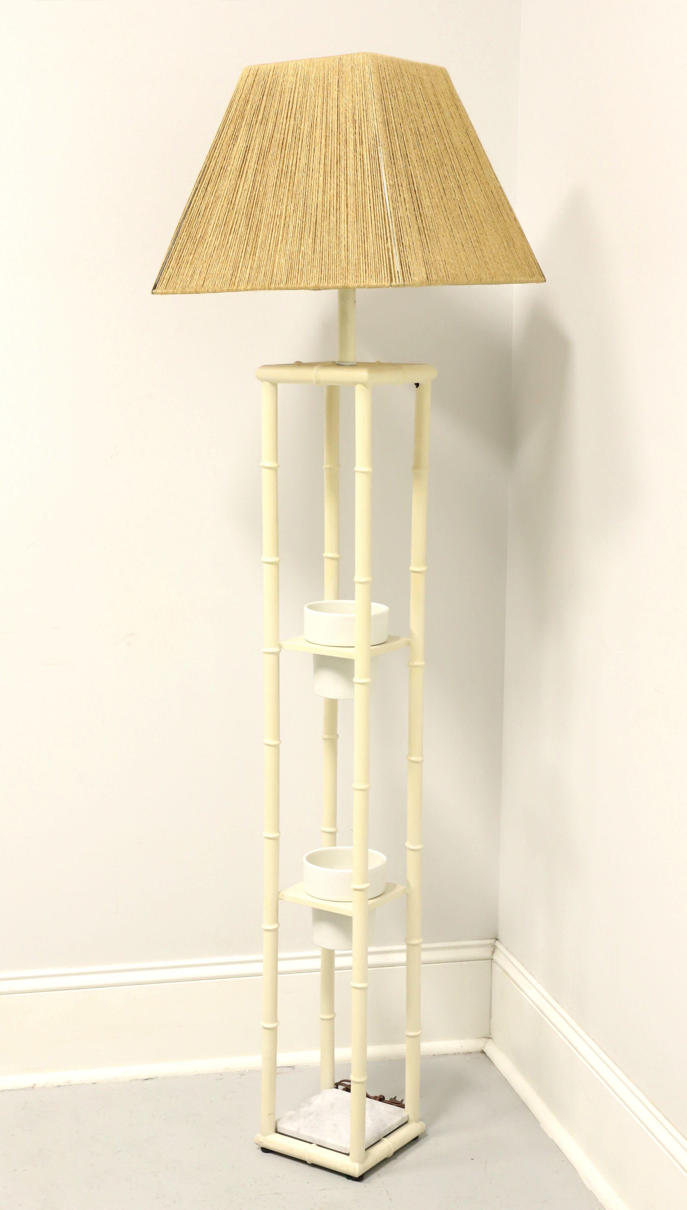 Other Mid 20th Century White Painted Metal Faux Bamboo Floor Lamp W/ Shade For Sale