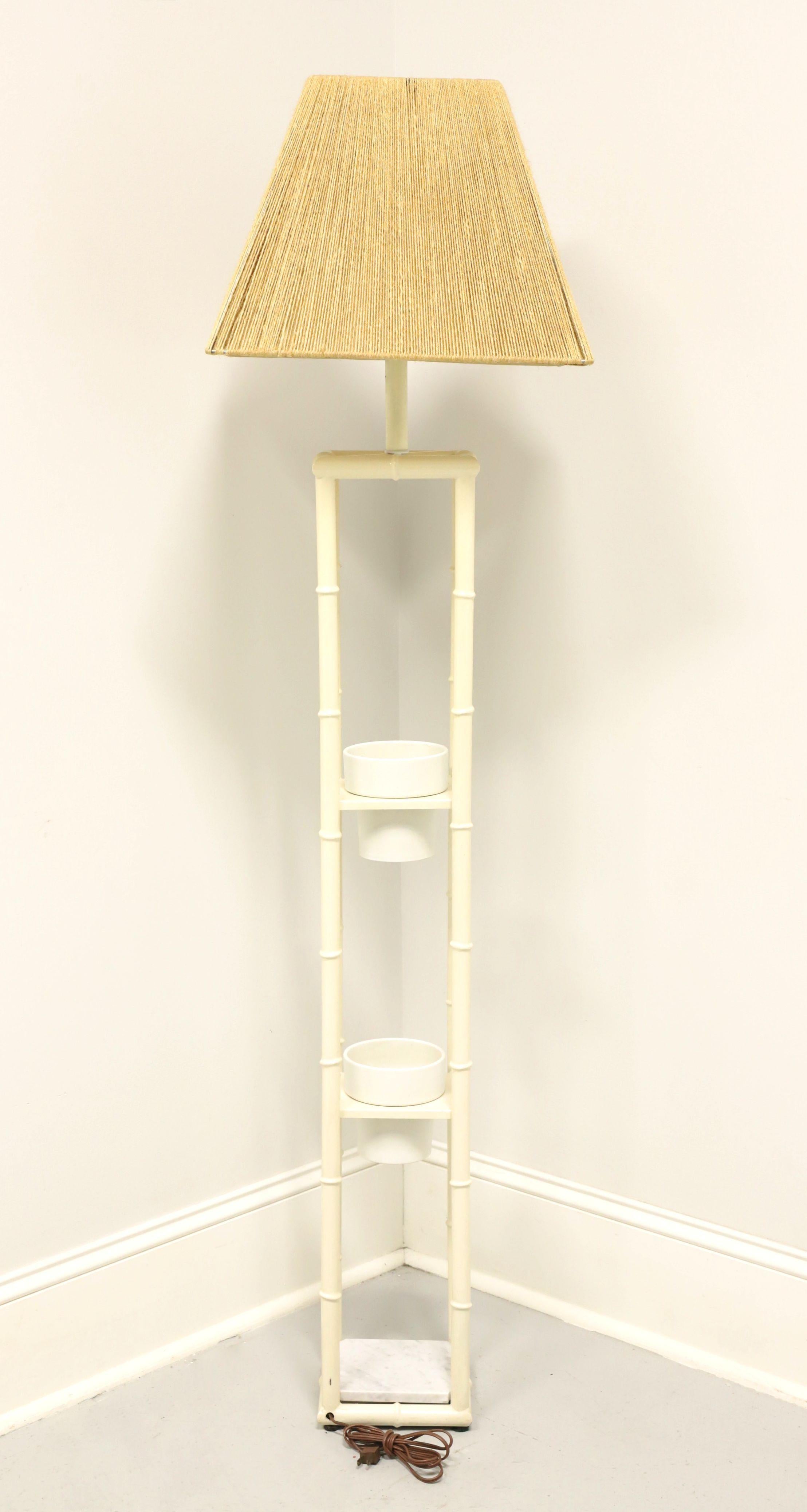 American Mid 20th Century White Painted Metal Faux Bamboo Floor Lamp W/ Shade For Sale