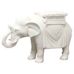 Mid 20th Century White Porcelain Elephant Plant Stand / Garden Stool