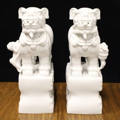 Mid 20th Century White Porcelain Foo Dogs - Pair