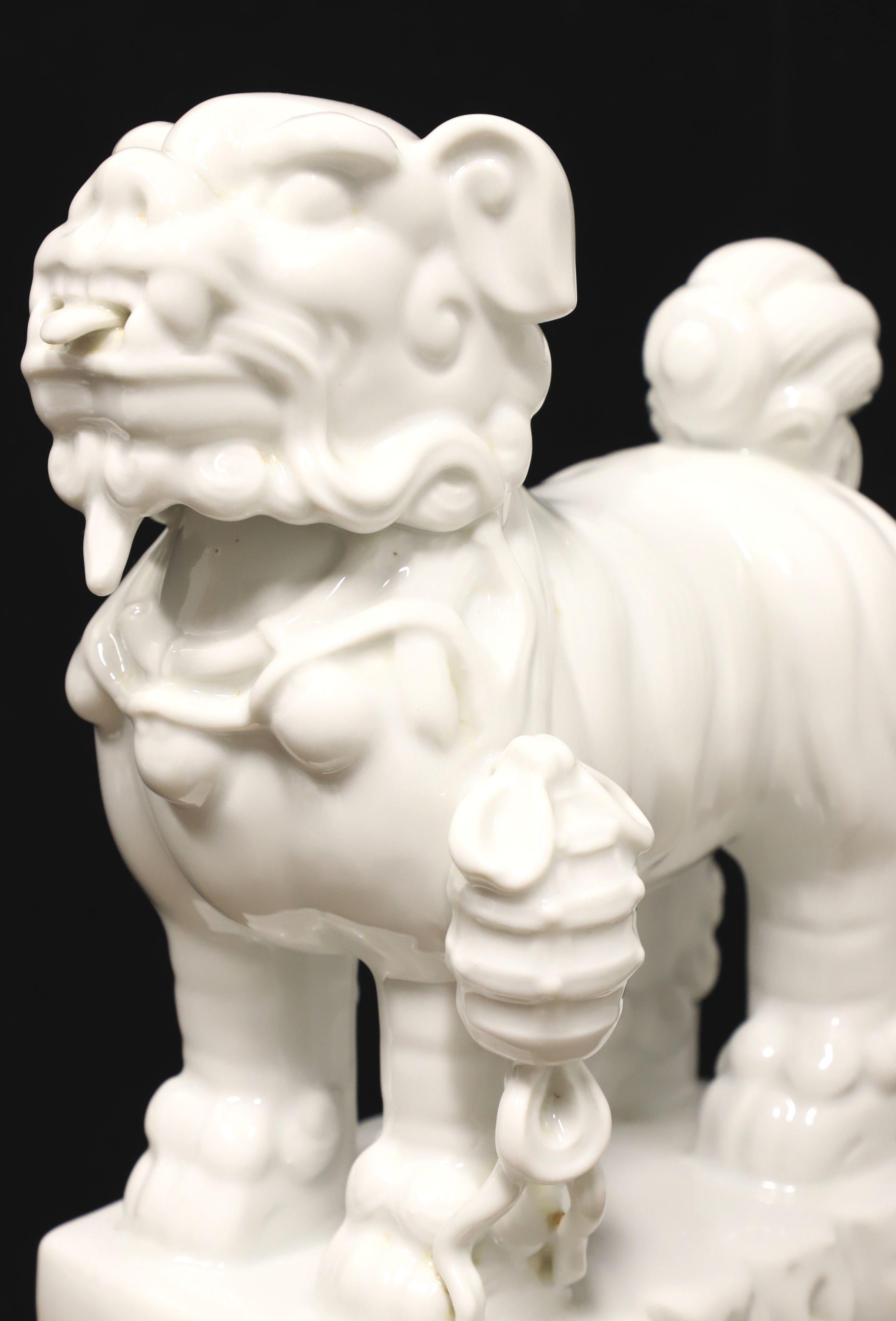 Mid 20th Century White Porcelain Foo Dogs - Pair For Sale 2
