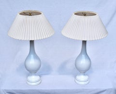 Mid 20th Century White Porcelain Vase Table Lamps, Pair