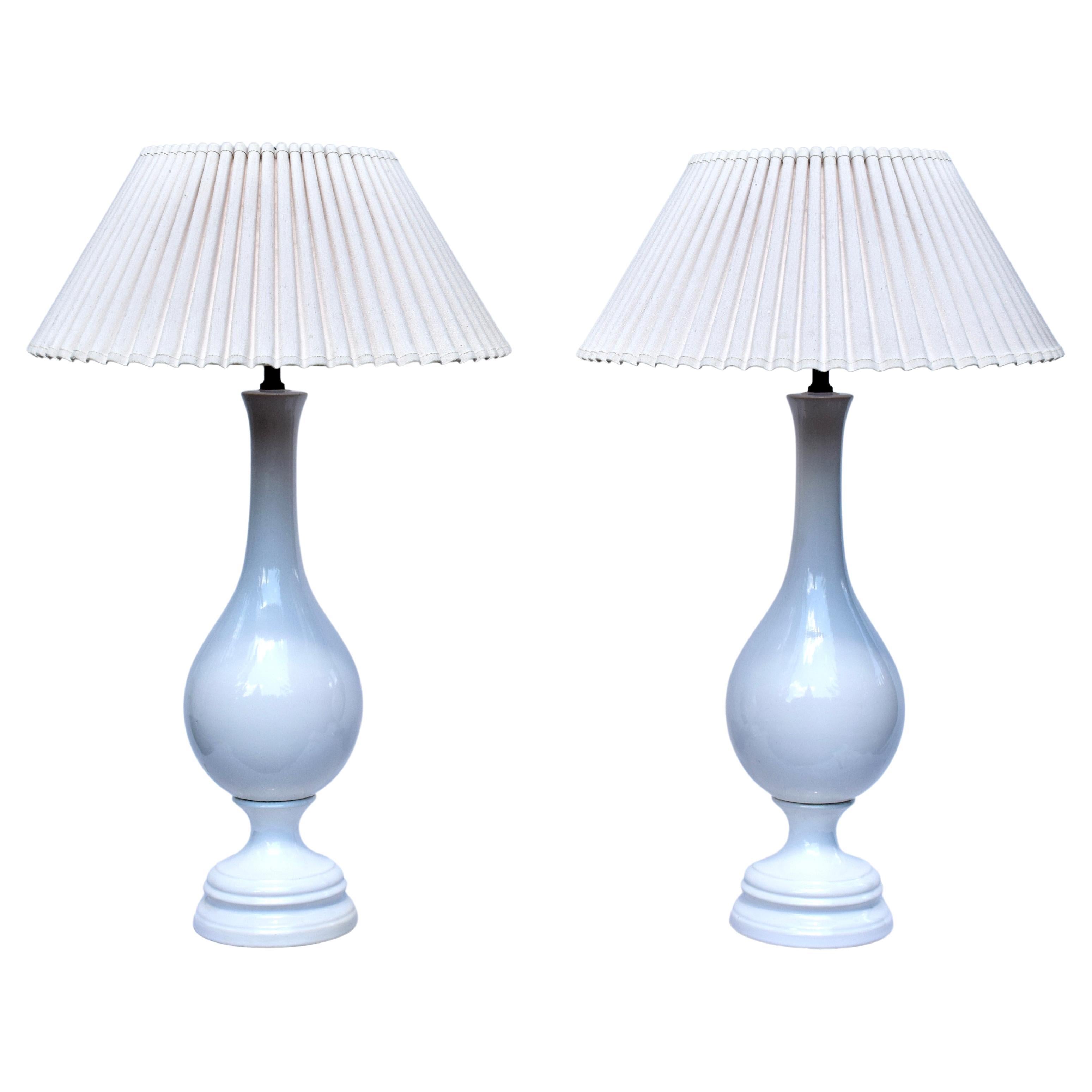 Mid 20th Century White Porcelain Vase Table Lamps, Pair For Sale