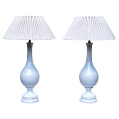 Retro Mid 20th Century White Porcelain Vase Table Lamps, Pair