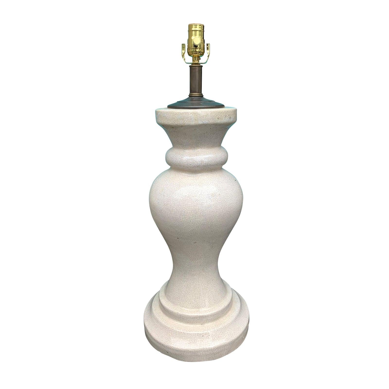 Mid-20th Century White Pottery Lamp with Crackle Finish For Sale