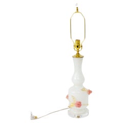 Vintage Mid 20th Century White Pulegoso Murano Glass Lamp with Applied Roses