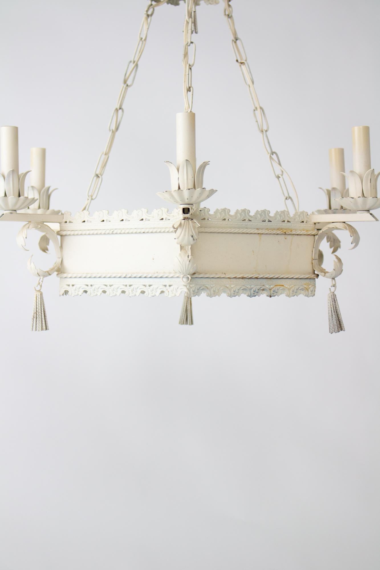 Painted Mid 20th Century White Tole Chandelier