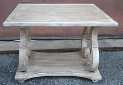 Mid 20th Century White Washed Two Tiered Side Table with Scroll Details