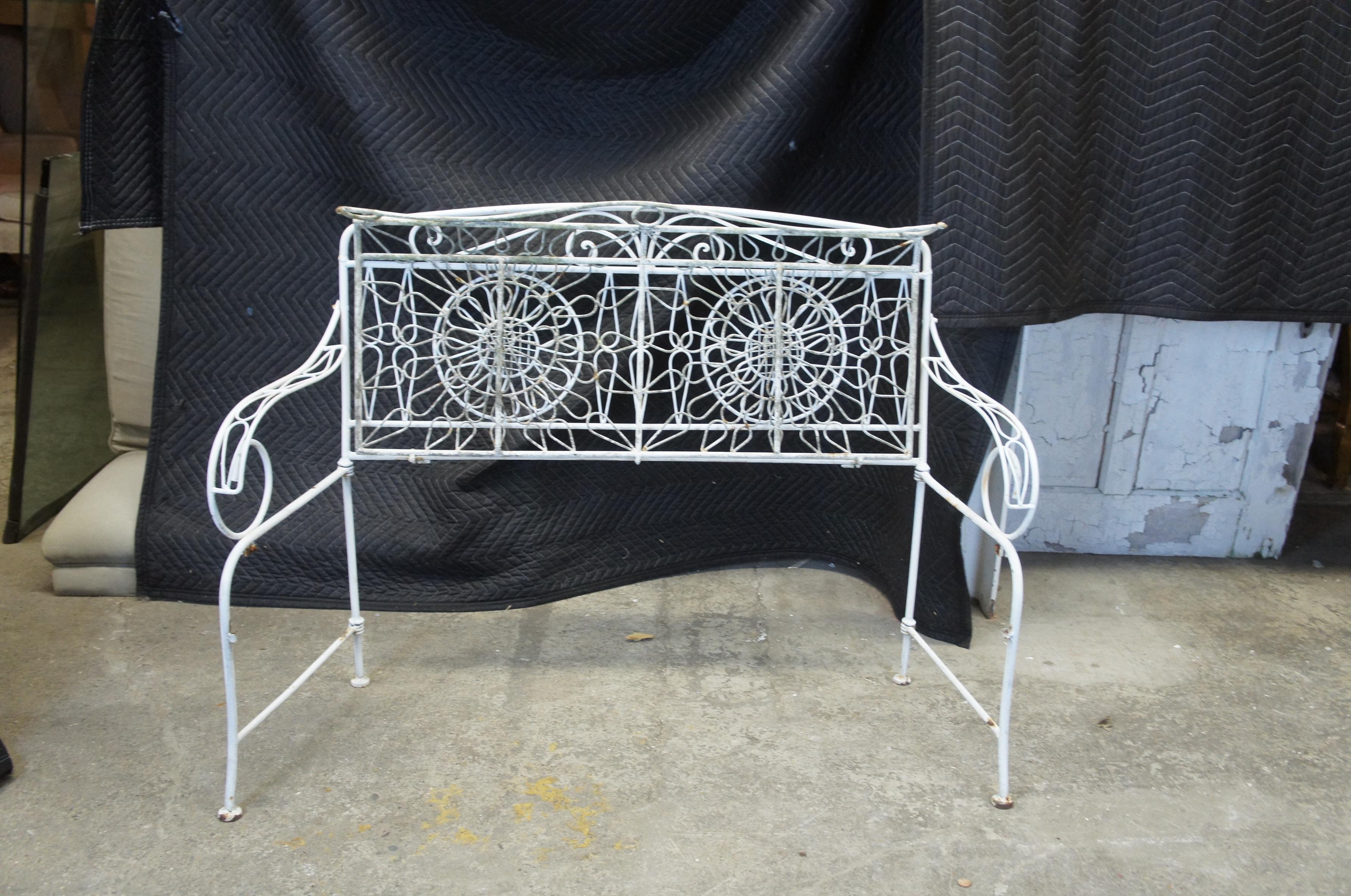 Mid 20th Century White Wrought Iron Flower Back Patio Settee Garden Bench Seat 6