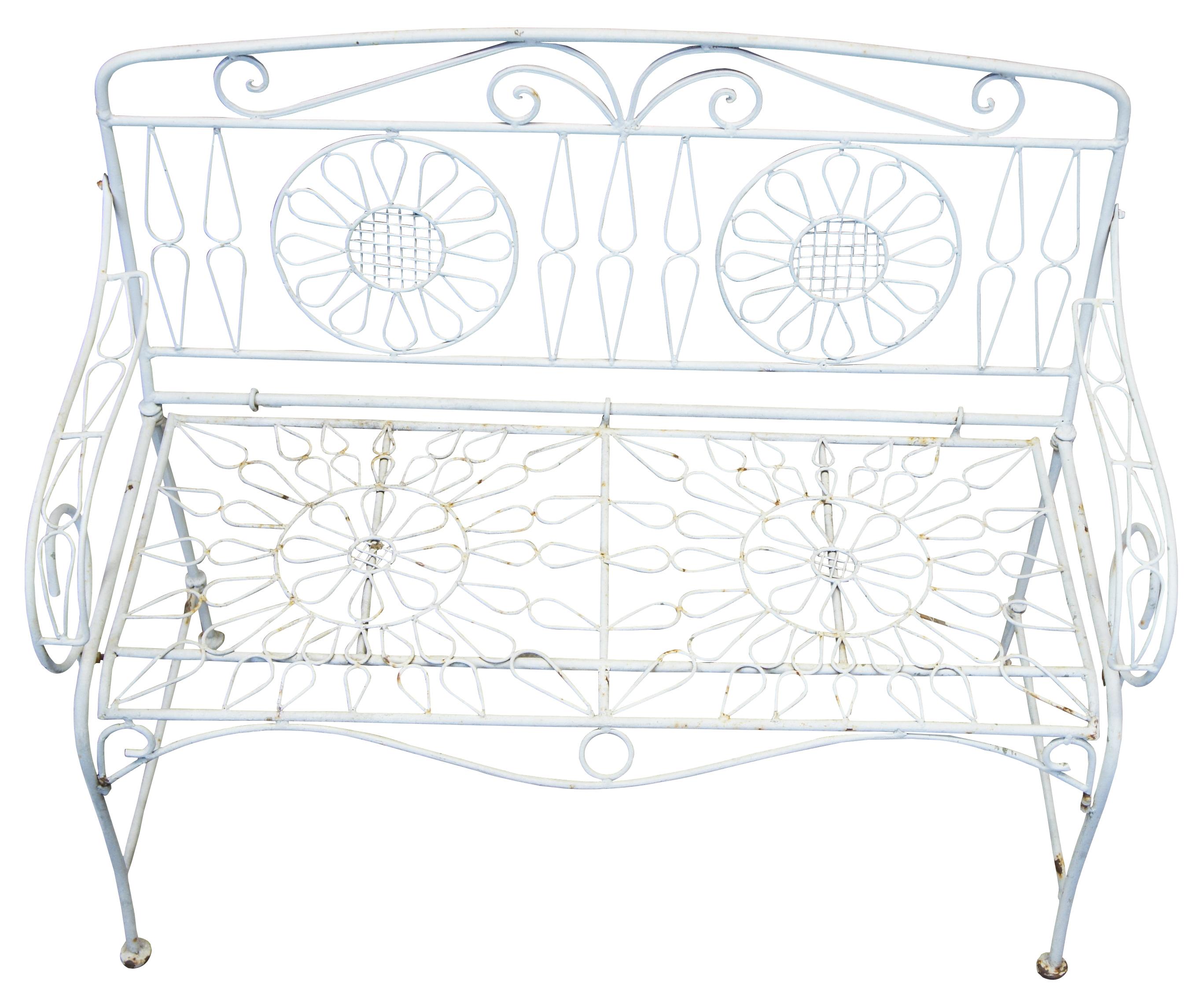 white wrought iron bench