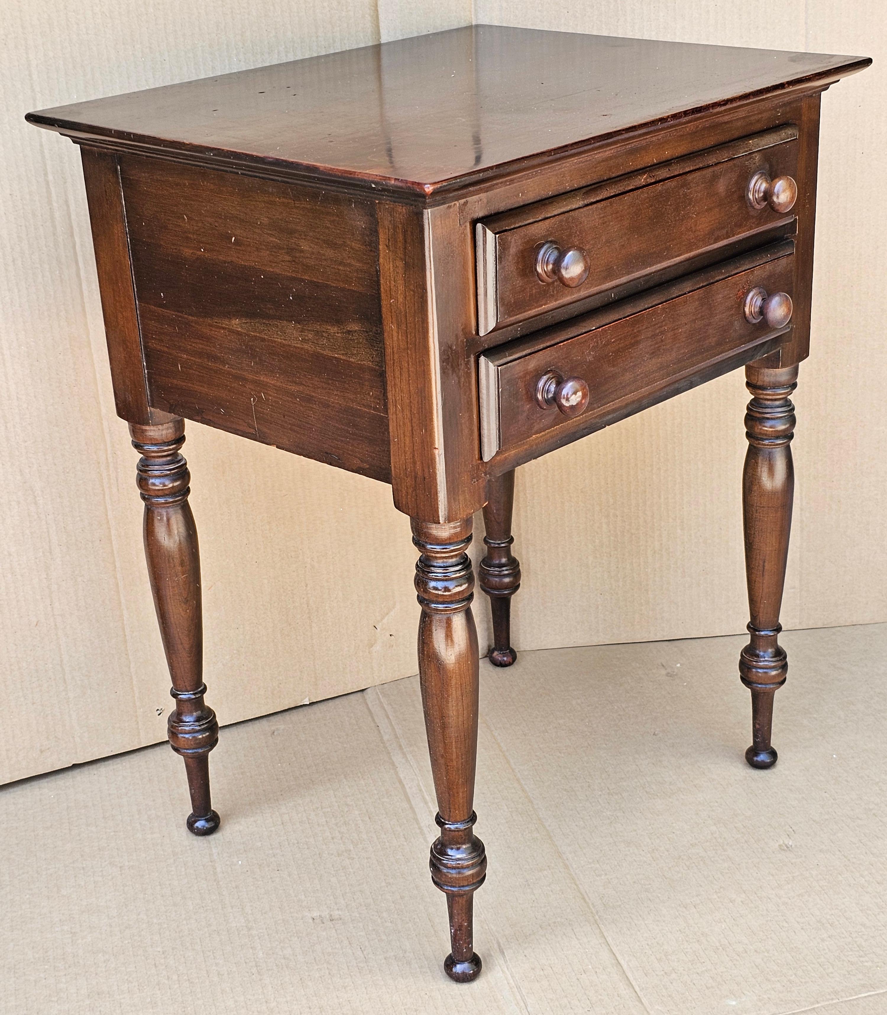 Victorian Mid 20th Century Willett Furniture Walnut Two-Drawer Work Table Side Table For Sale