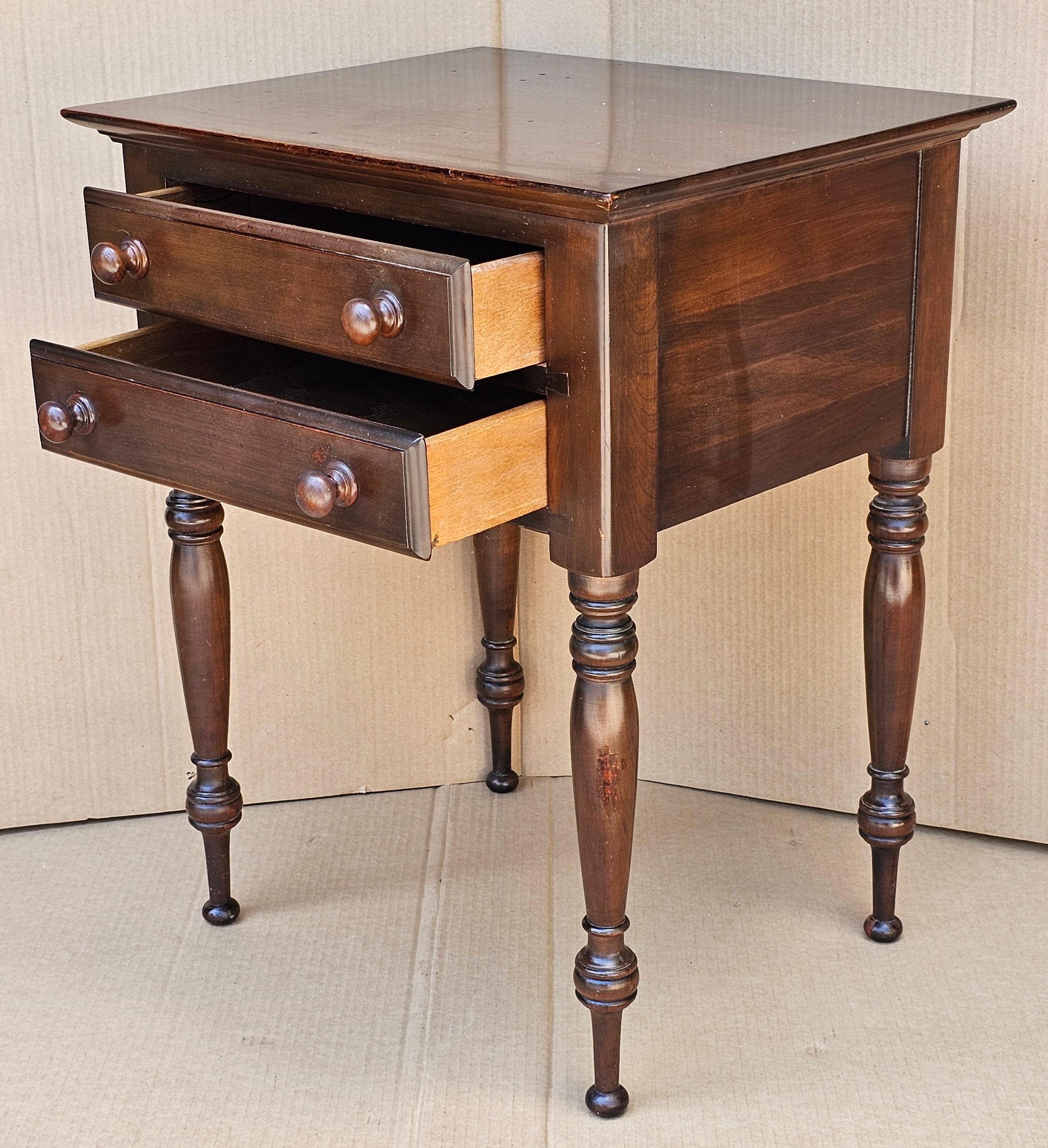 Carved Mid 20th Century Willett Furniture Walnut Two-Drawer Work Table Side Table For Sale
