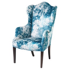 Mid-20th Century Wingback Chair in Black Edition Jacquard Velvet: Veridian Grove