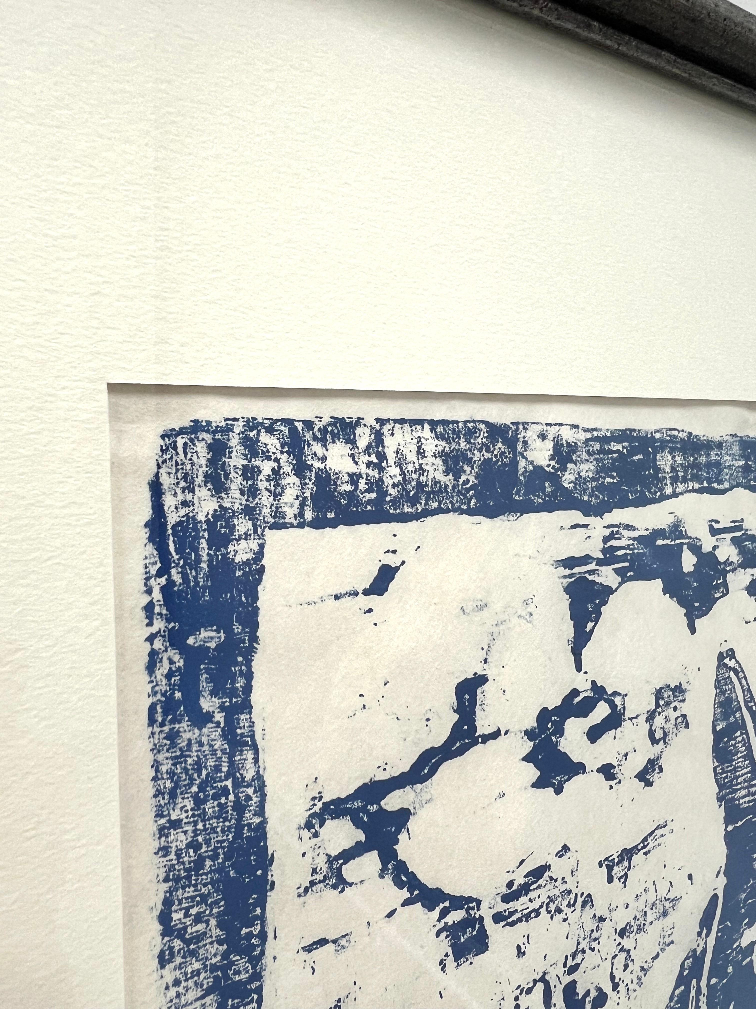 Holzblockdruck „Blaues Pferd“ von Fran Stewman aus der Mitte des 20. Jahrhunderts im Angebot 1