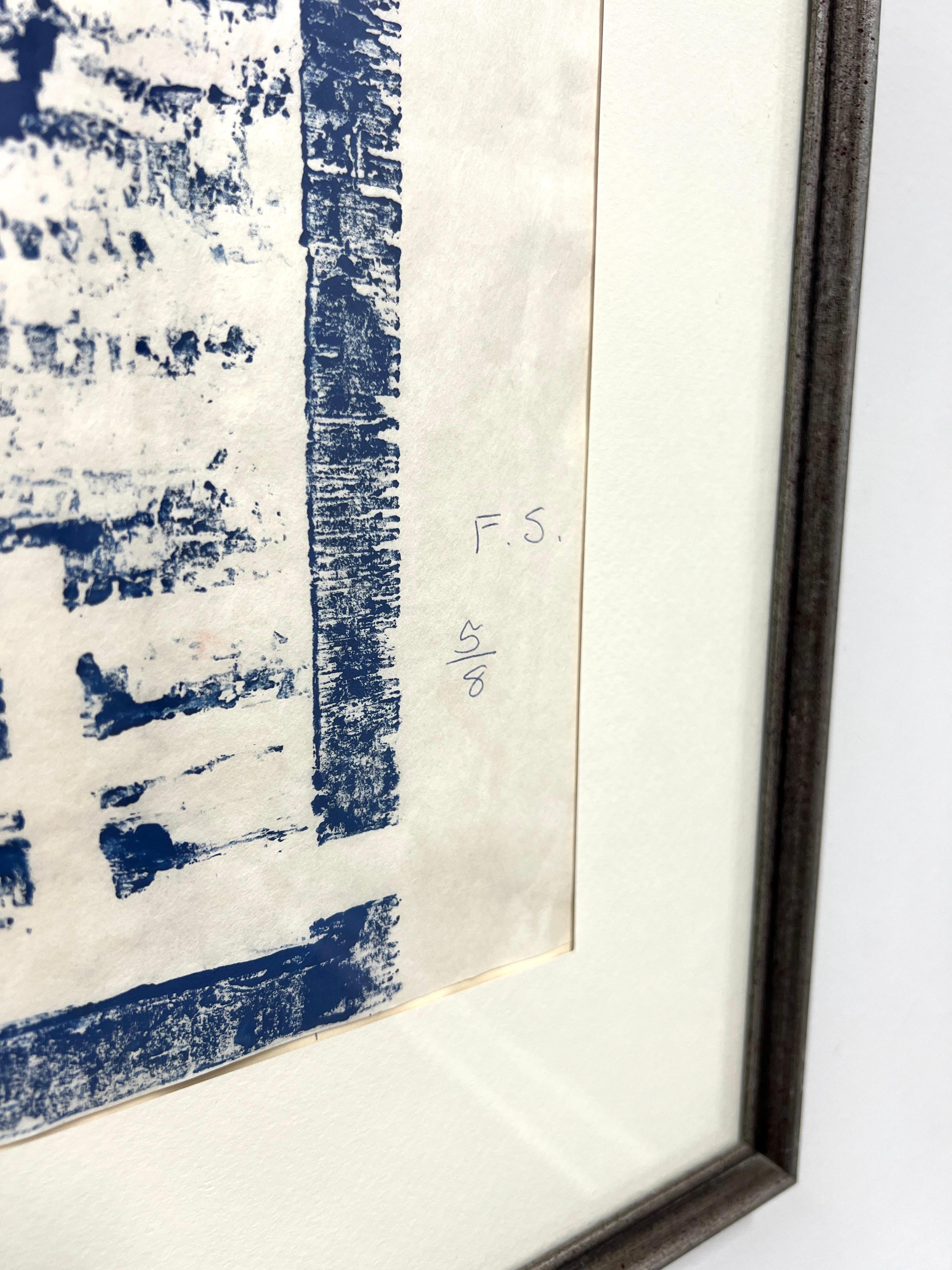 Holzblockdruck „Blaues Pferd“ von Fran Stewman aus der Mitte des 20. Jahrhunderts im Angebot 3