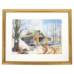 Mid-20th Century Wood Frame Decorative Water Color