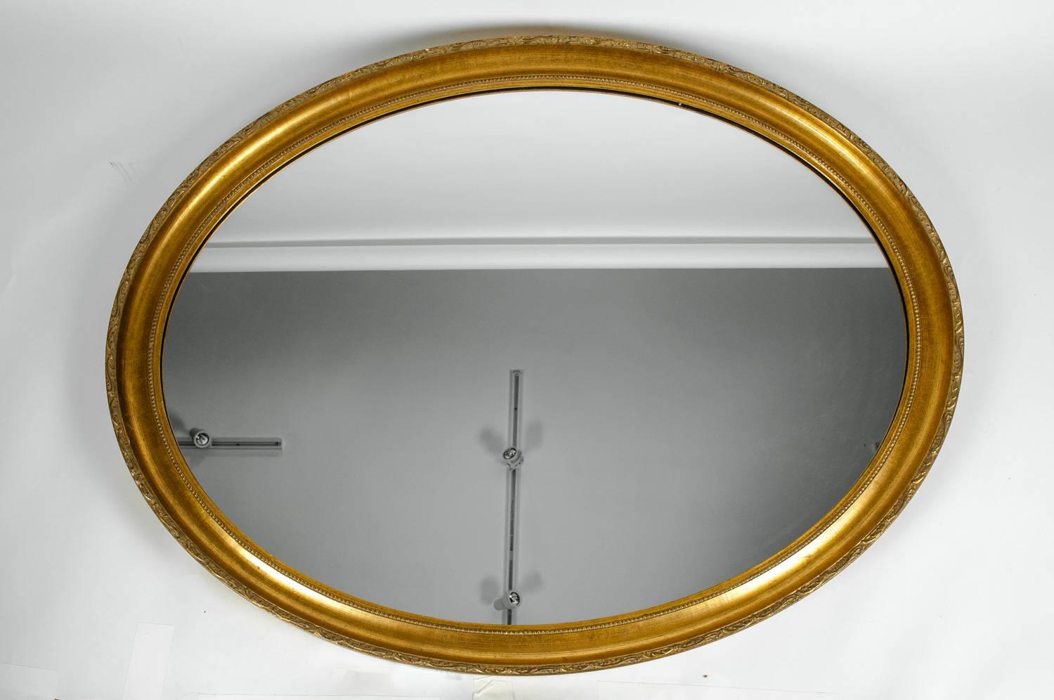 Mid-20th Century Wood Frame Oval Hanging Mirror 1