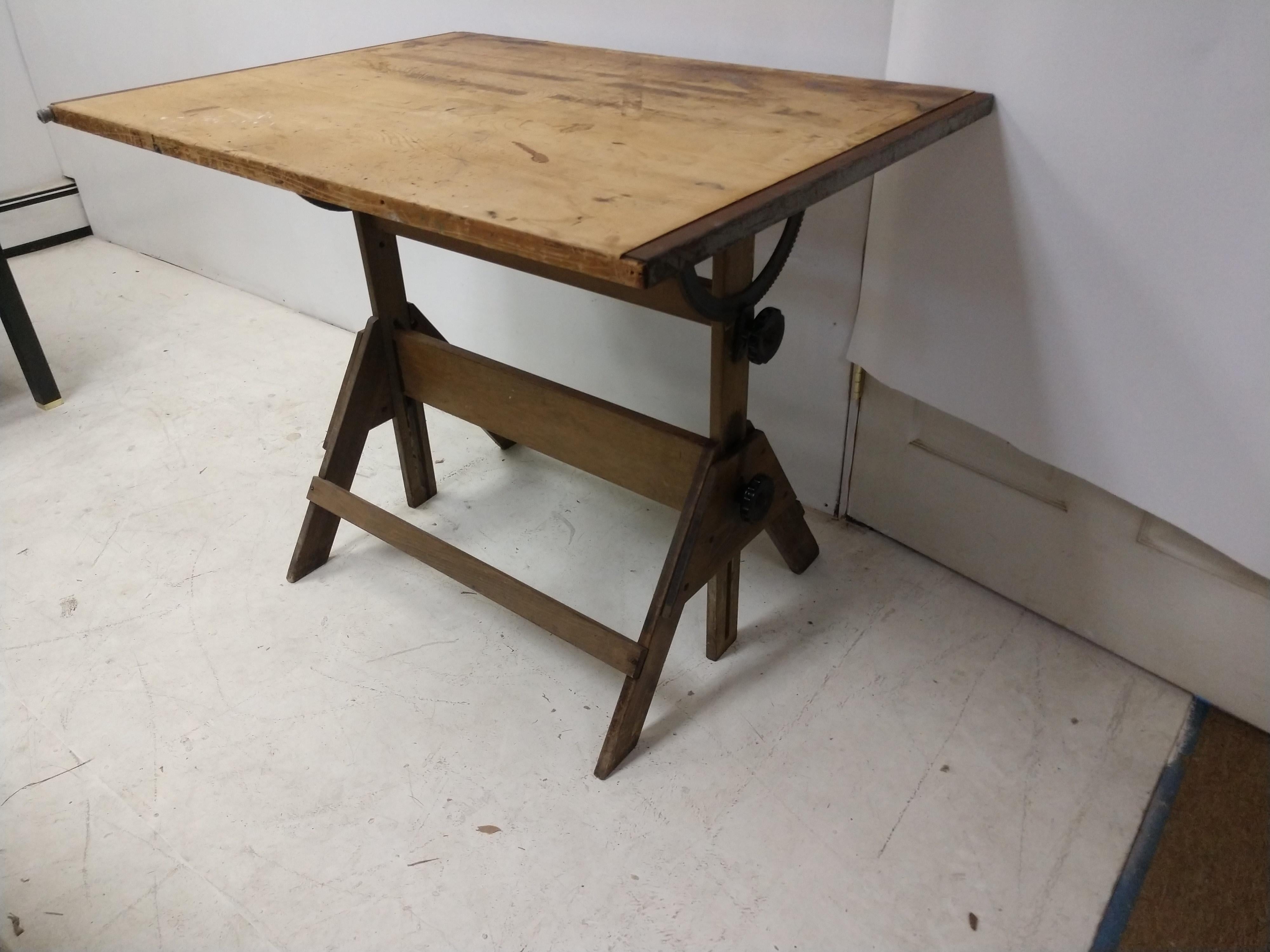 Mid-20th Century Wood and Iron Anco Drafting Table 1