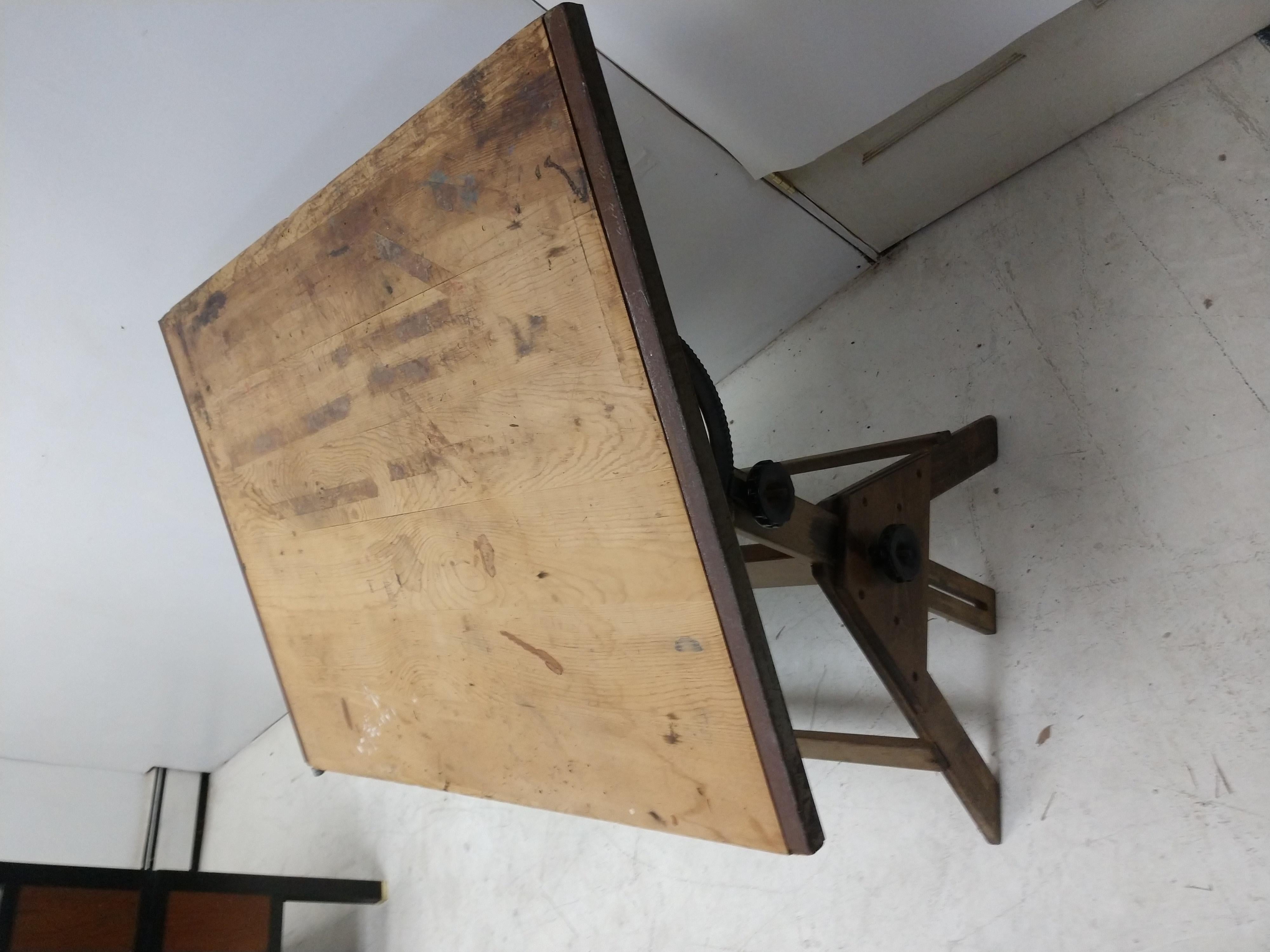 Cast Mid-20th Century Wood and Iron Anco Drafting Table