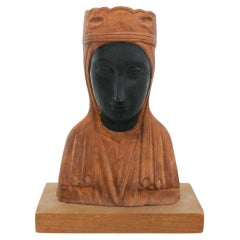 Antique Mid-20th Century Wood Montserrat Virgin Statue
