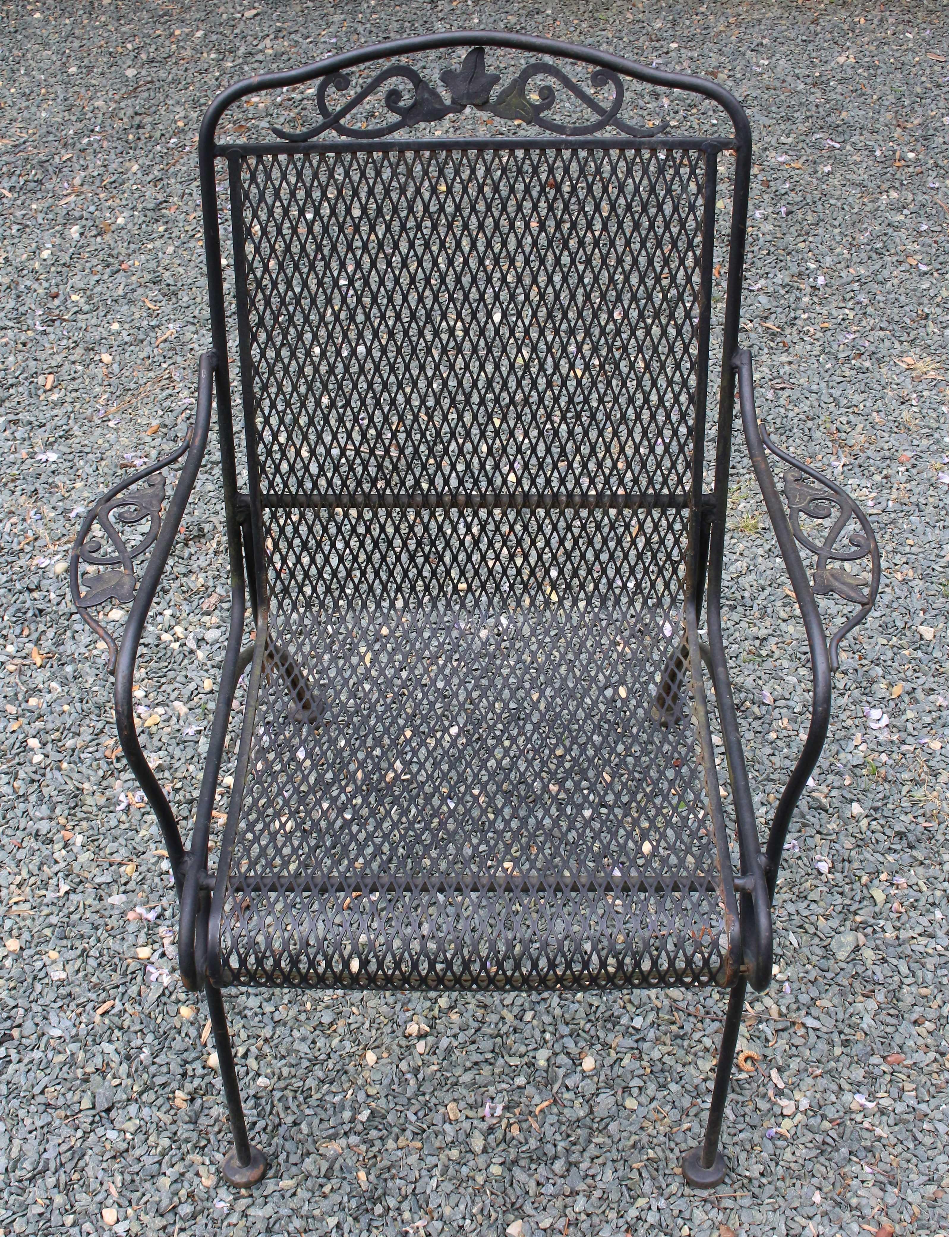 Mid-Century Modern Mid-20th Century Woodard Wrought Iron Table & 4 Arm Chairs For Sale