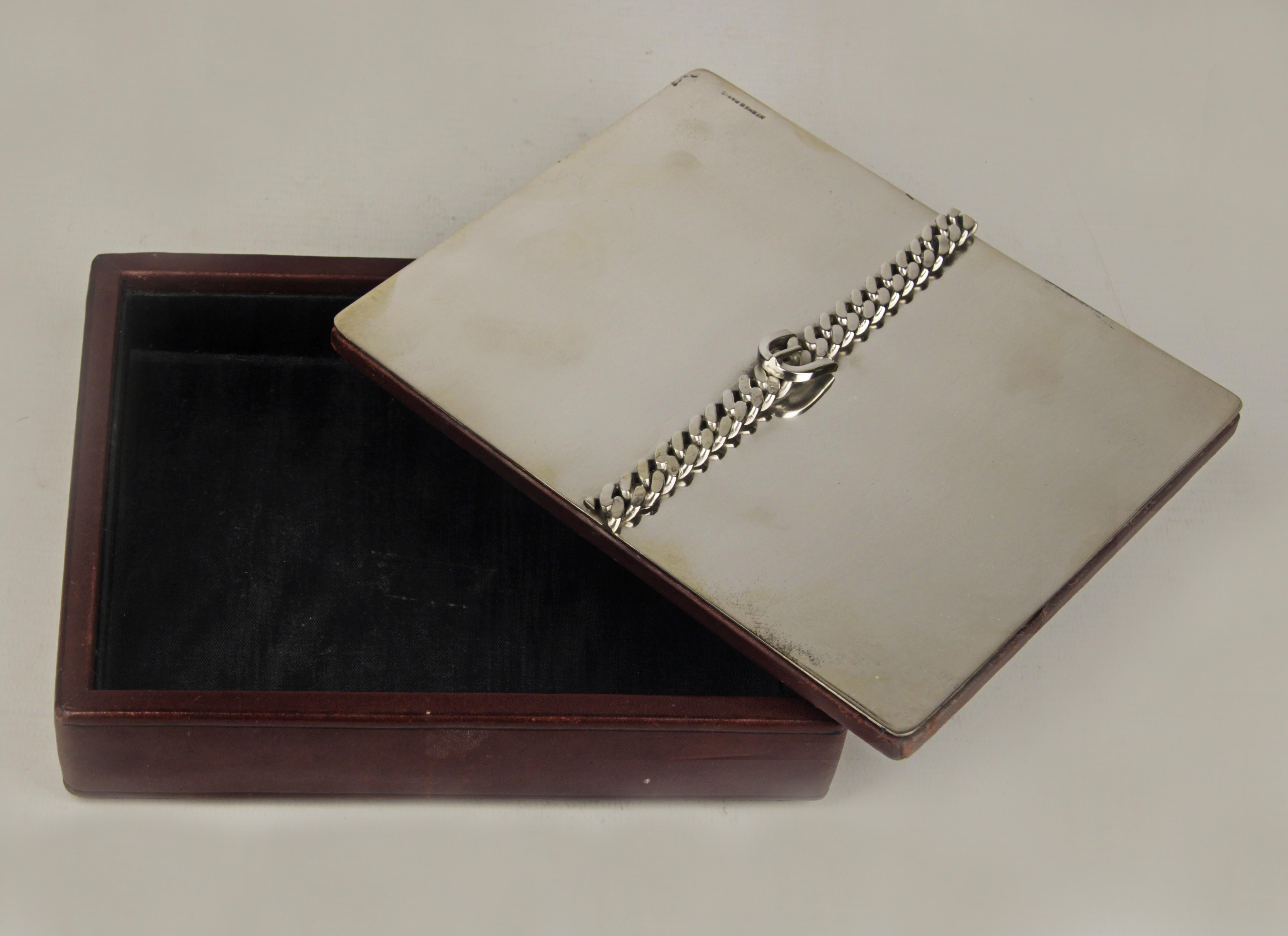 Mid-Century Modern Mid-20th Century Wooden Box with Silver Buckle Lid by French Brand Hermès Paris