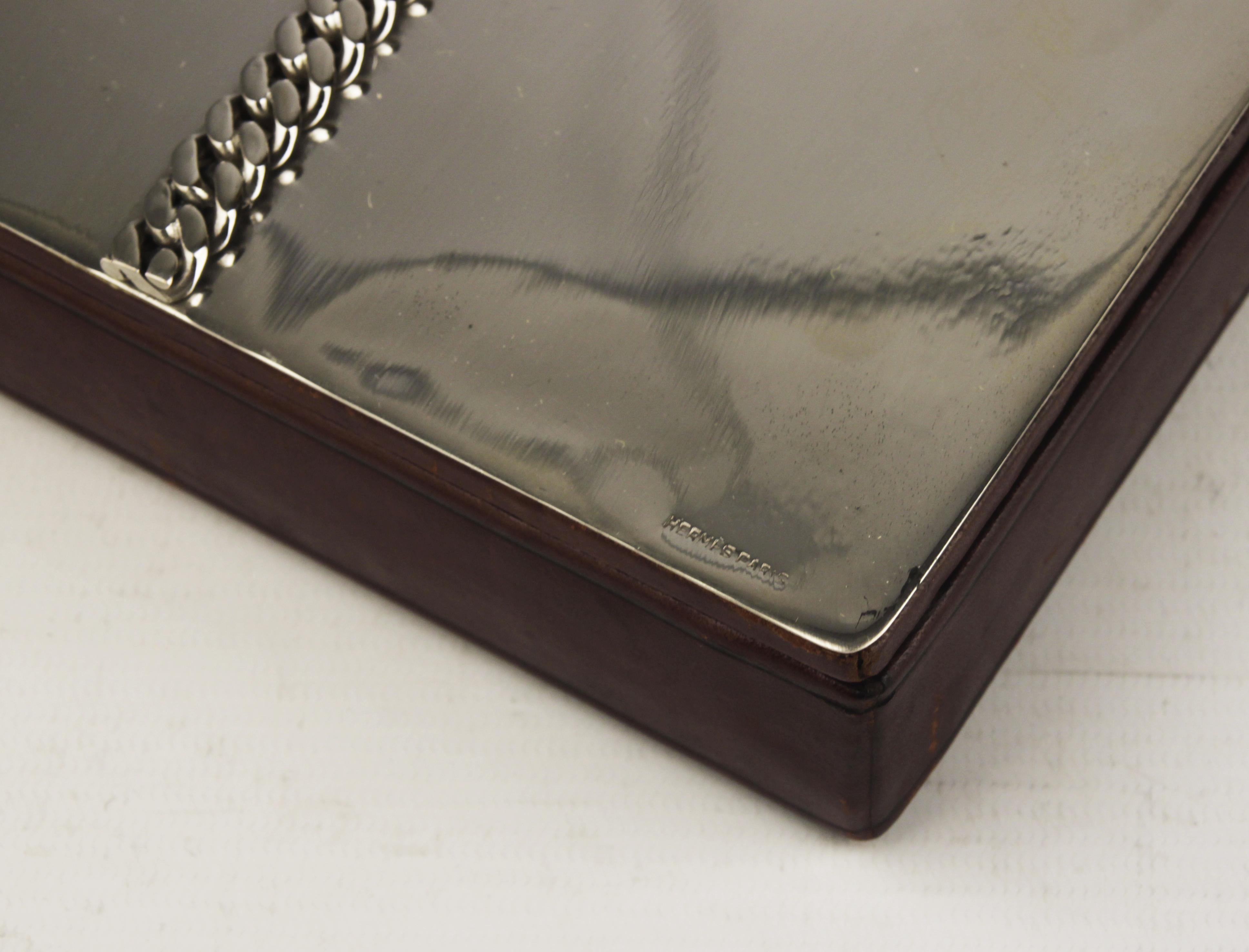 Mid-20th Century Wooden Box with Silver Buckle Lid by French Brand Hermès Paris 1