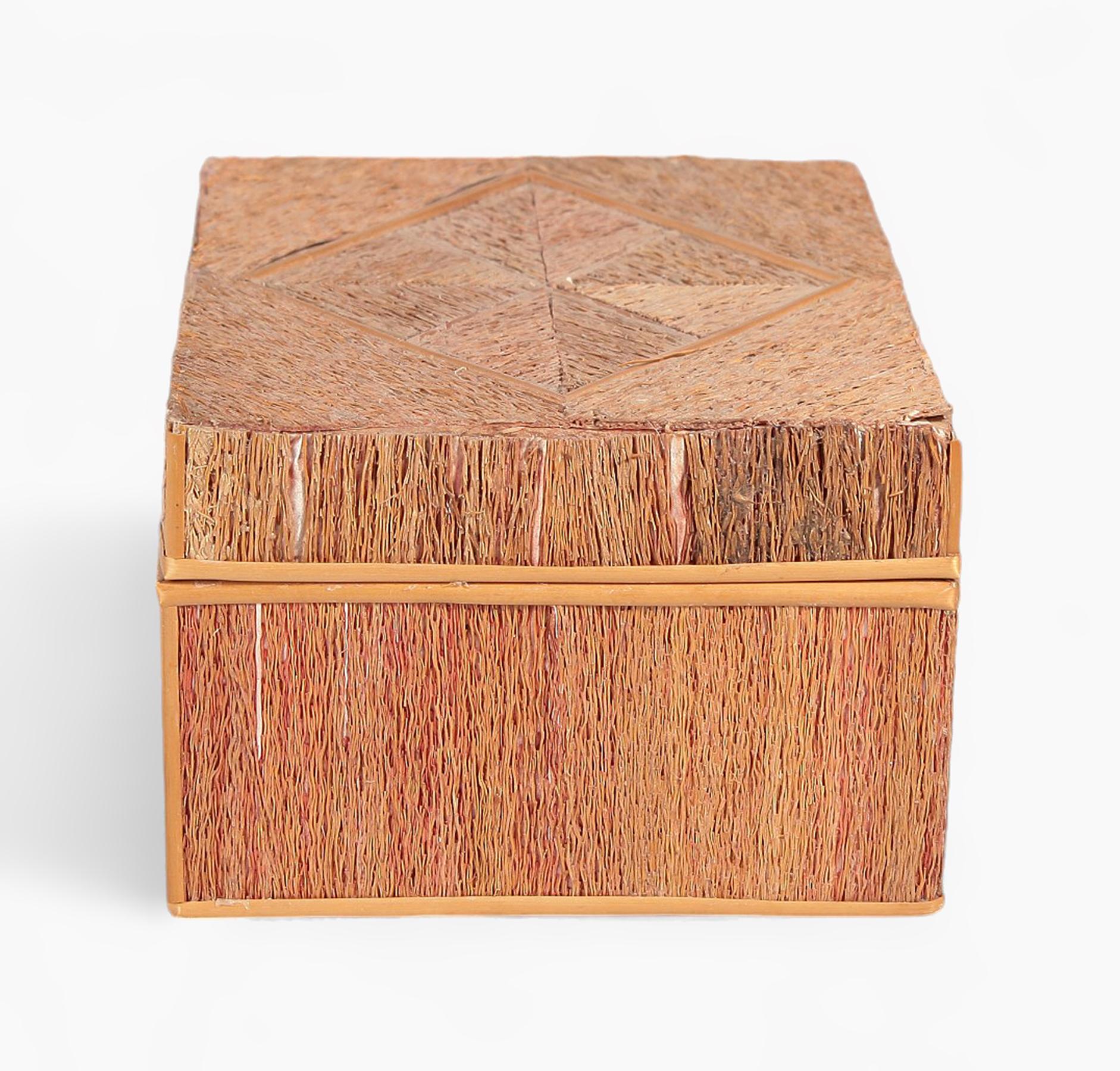 Hand-Crafted Mid-20th Century Wooden Rectangular Decorative Box Covered in Straw, Scandinavia For Sale