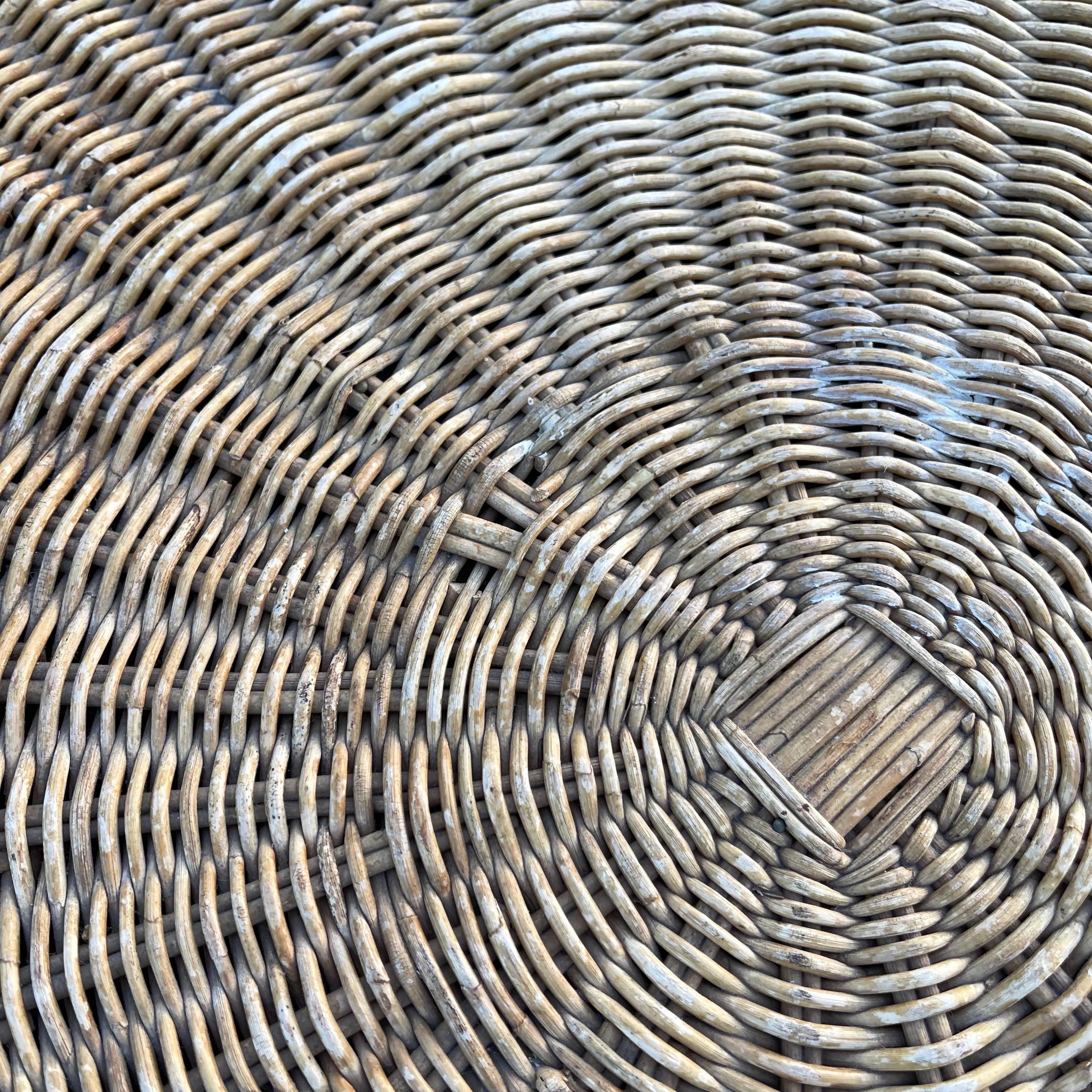 Mid-20th Century Woven Wicker Rattan Round Side or Small Coffee Table For Sale 3