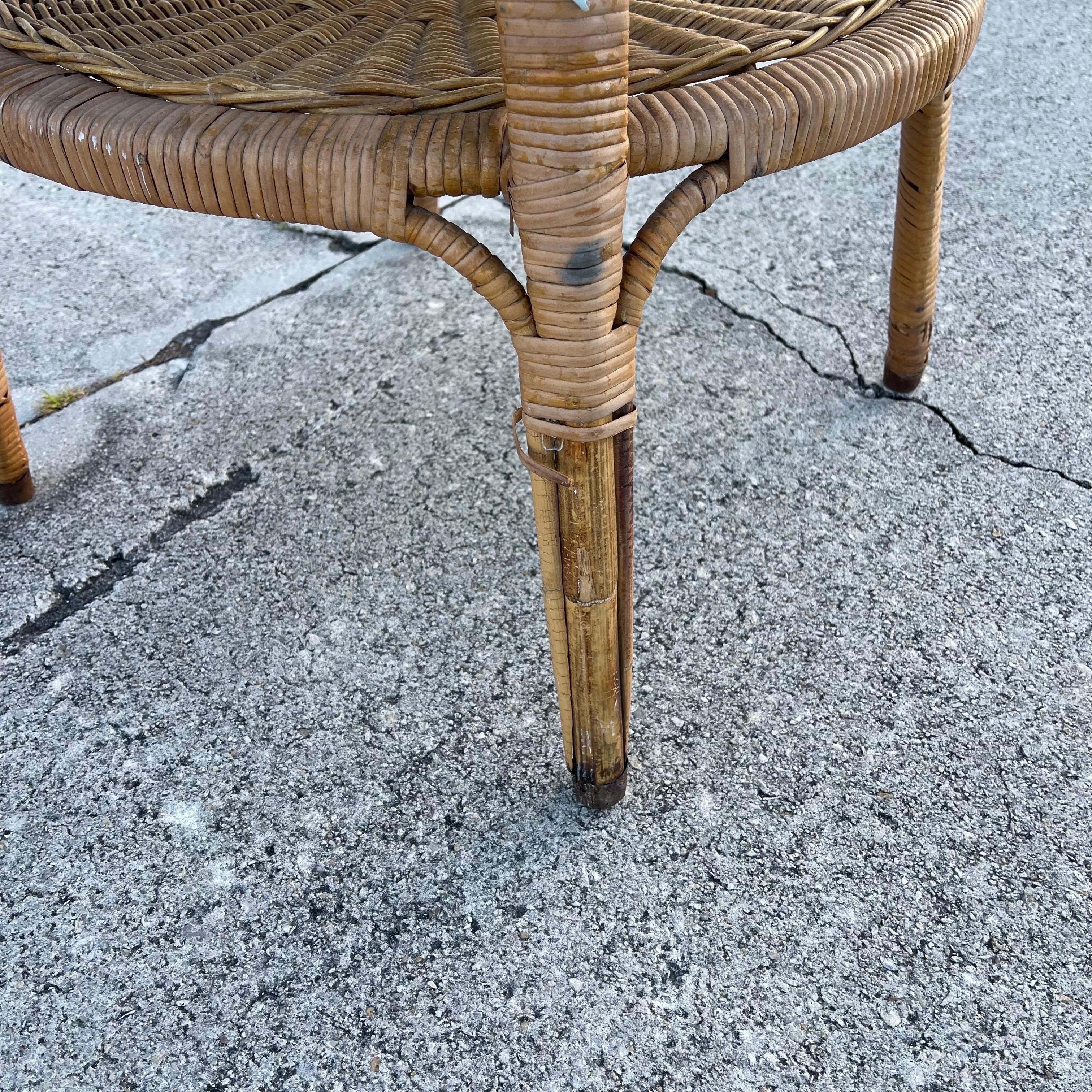 Mid-20th Century Woven Wicker Rattan Round Side or Small Coffee Table For Sale 4