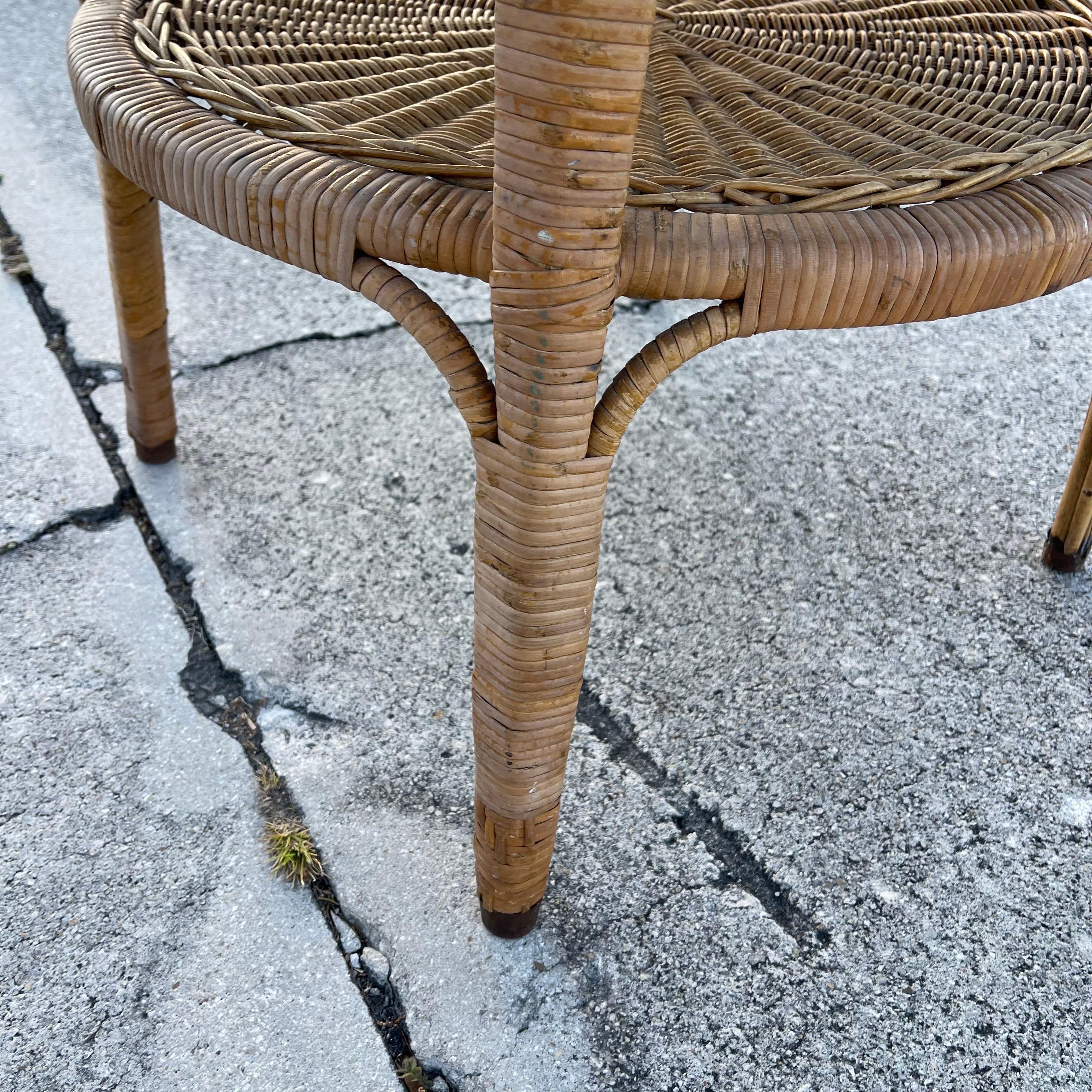 Mid-20th Century Woven Wicker Rattan Round Side or Small Coffee Table For Sale 6