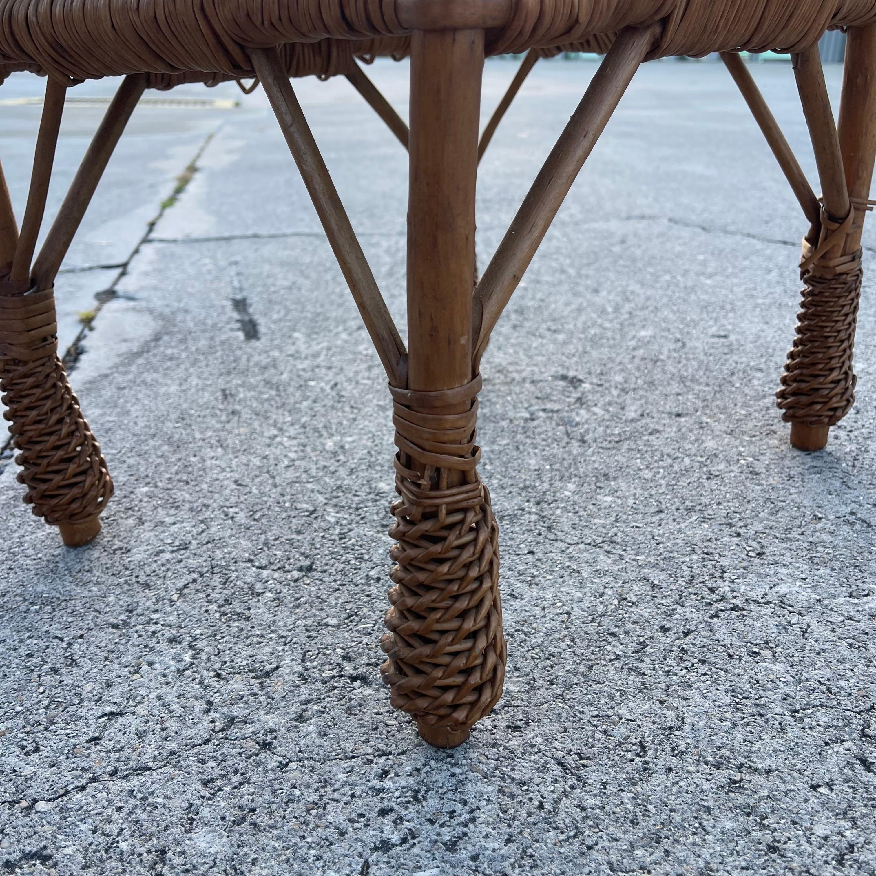 Mid-20th Century Woven Wicker Rattan Side Table For Sale 4